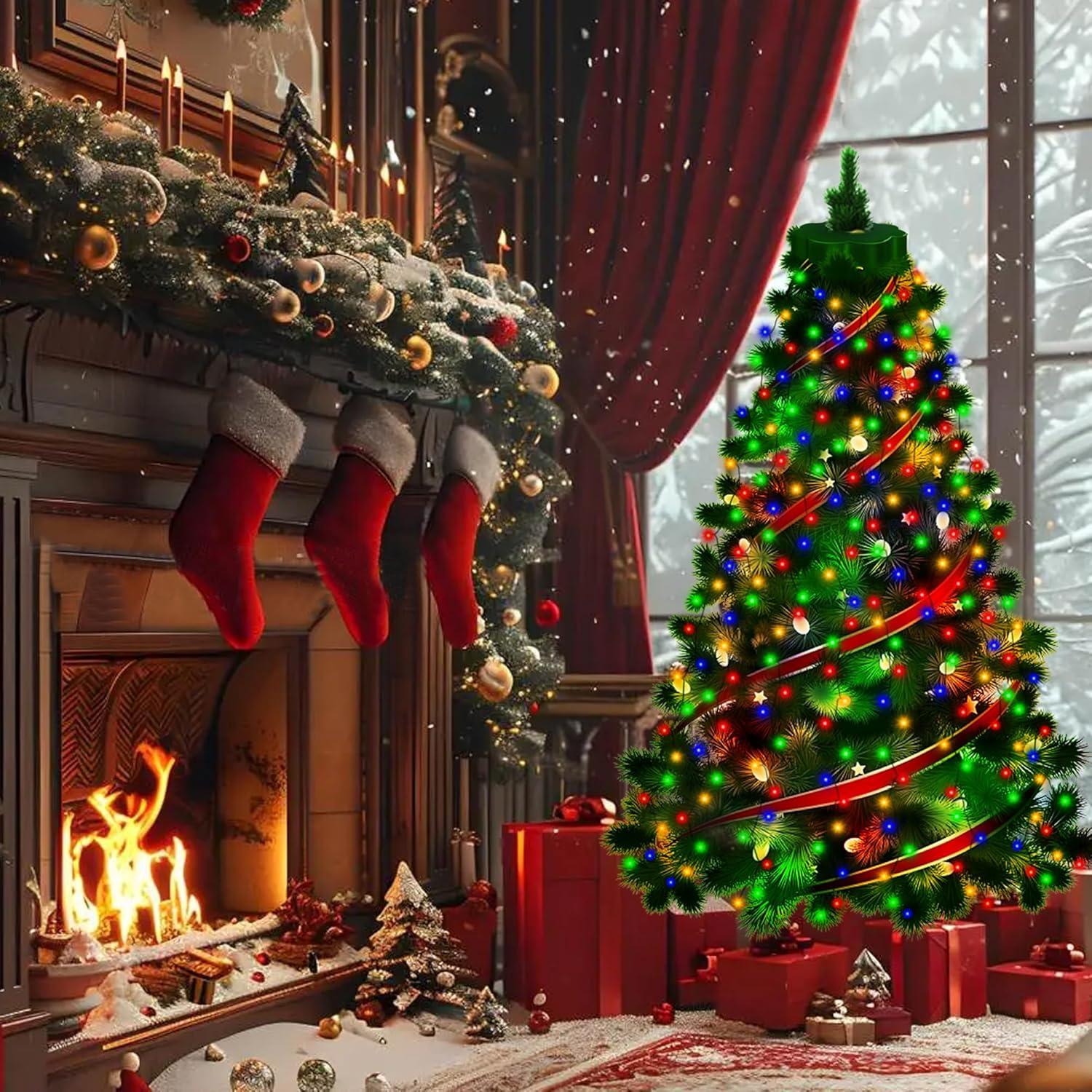 Christmas Lights, 10 Line 280 Led Christmas Tree String Lights, Plug-In 8 Mode Twinkle Lights, Waterproof Festoon Fairy Led Lights for Indoor Outdoor Yard Garden Patio Xmas Tree Decorations, Colorful