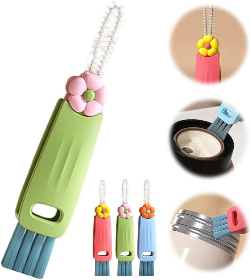 3 in 1 Cup Lid Cleaning Brush, 2024 Upgraded Bottle Cleaning Brush, Crevice Cleaning Brush Set for Baby Bottle, Rotatable Cup Lid Cleaner Mouth Scrubber (A-Red)