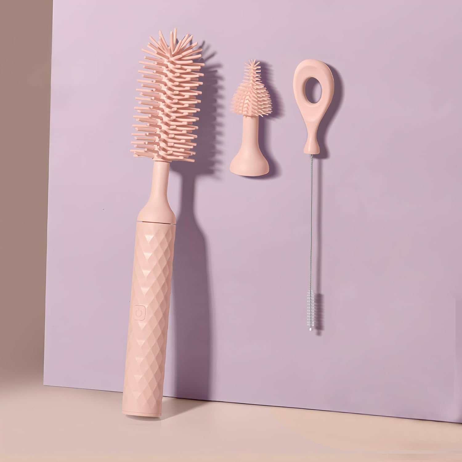 Baby Bottle Brush Set Electric Bottle Brush with Silicone Nipple Brushes Straw Cleaner Rechargeable Water Bottle Cleaner for Pregnancy New Mommy and Daddy (Pink)