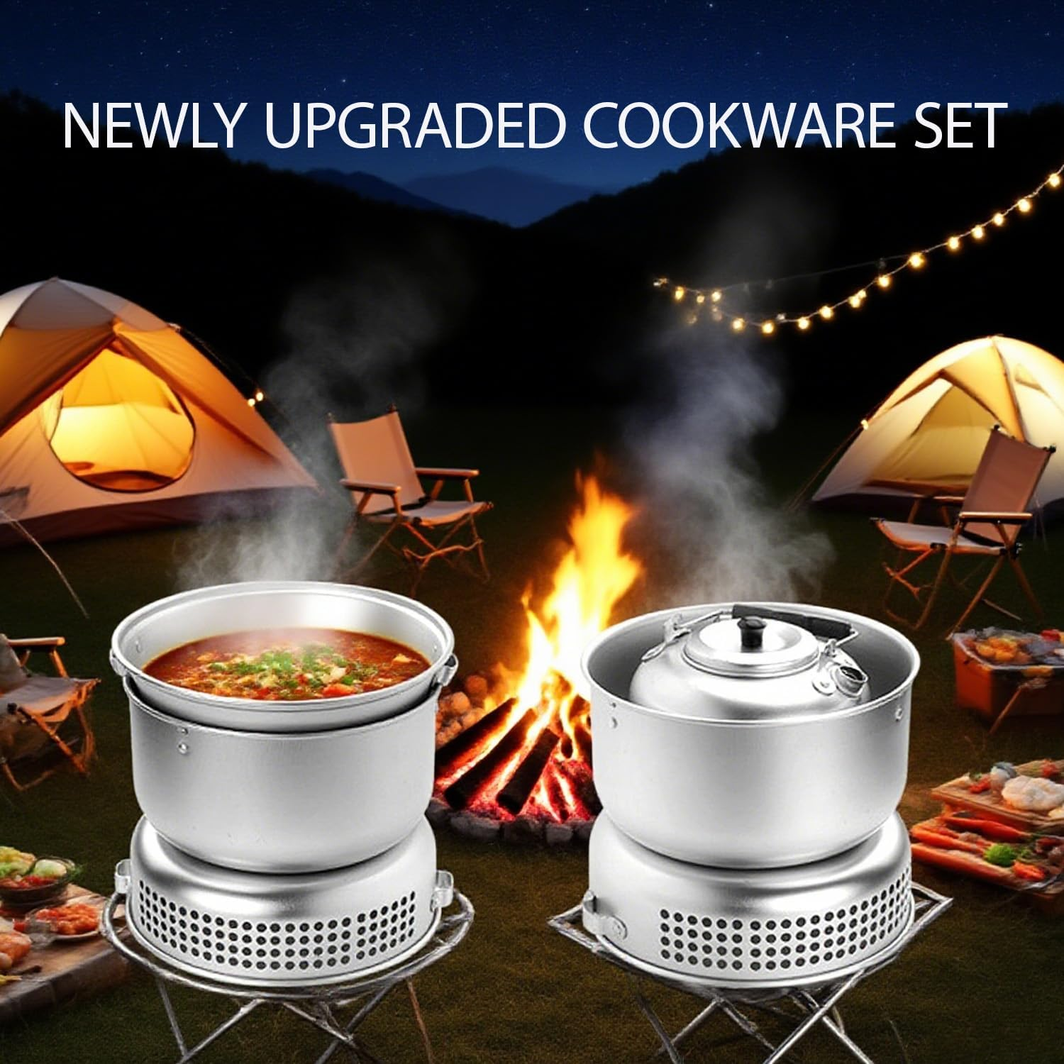 TARSHYRY 10 Piece Camping Cookware Set, Lightweight Pot, Pan, Mini Cooker for Backpacking, Outdoor Camping, Hiking and Picnic (Kettle, Pot, Frying Pan, Stove,