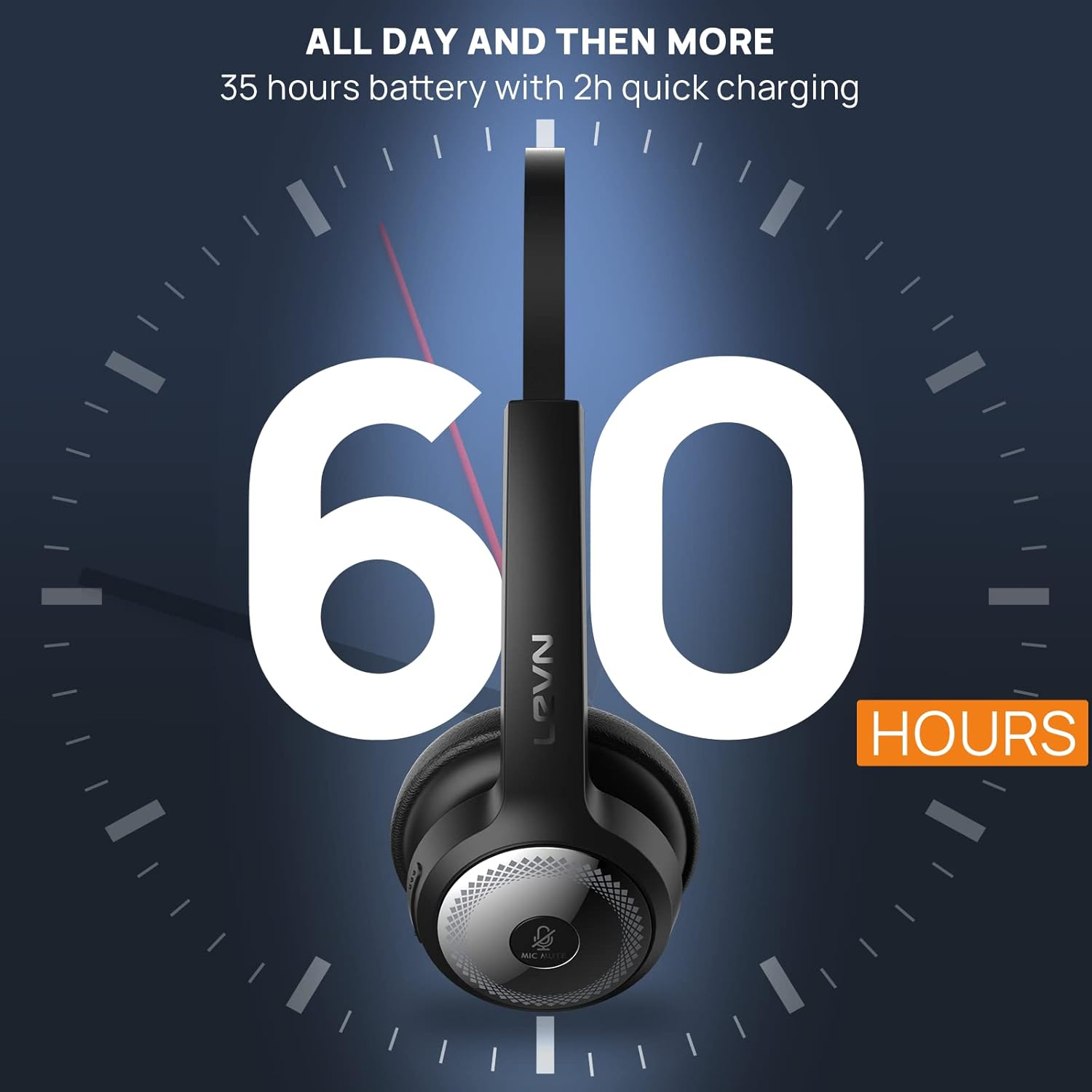 LEVN Trucker Bluetooth Headset, Wireless Headset with Microphone (AI Noise Cancelling), 60Hrs On-Ear Bluetooth 5.2 Headphones Multipoint Connection, Suitable for Trucker/Car Driver/Remote Work/Office image number 2