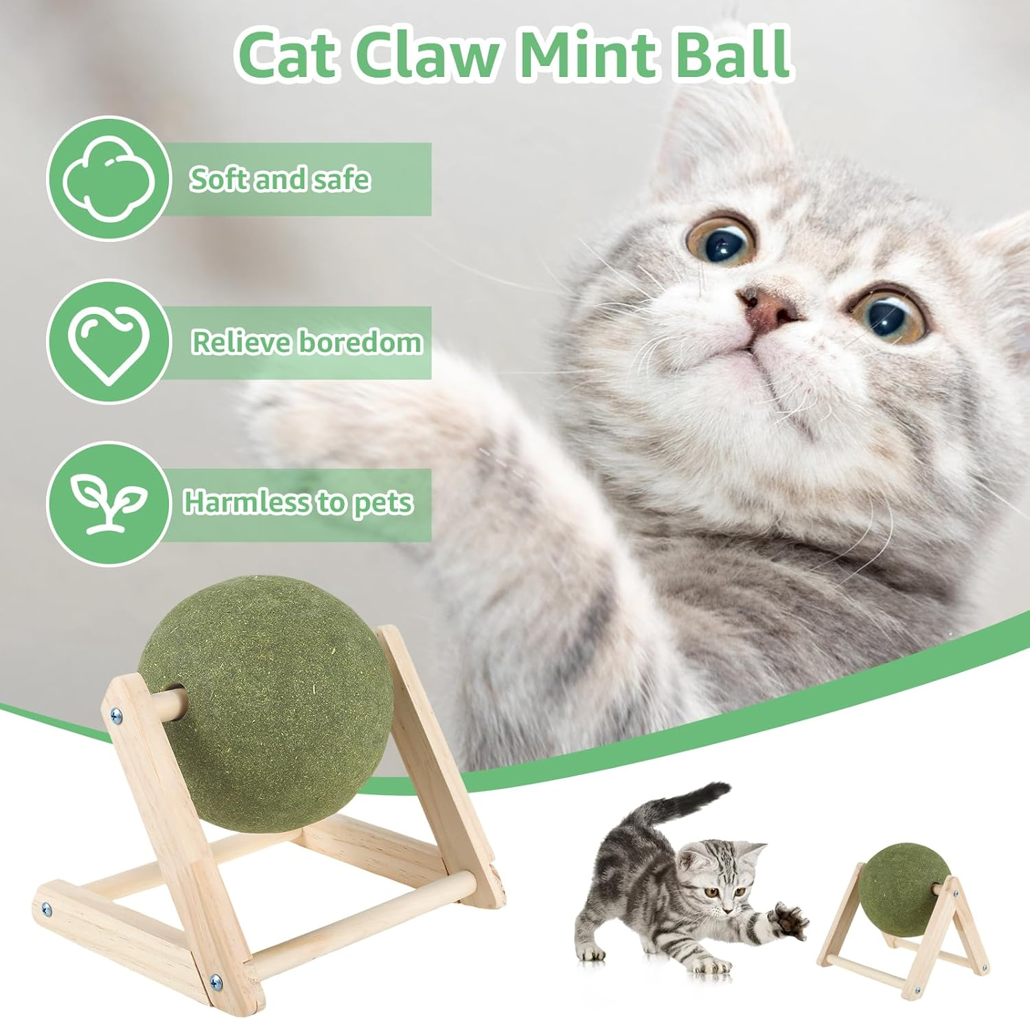 Cat Toy Ball,Catnip Ball with Stand,Giant Catnip Ball,Cat Toys with Catnip,Mint Ball Cat Toy,Cat Mint Ball,Cat Catnip Ball,Interactive Catnip Toy for Cat Playing and Training (L) image number 6