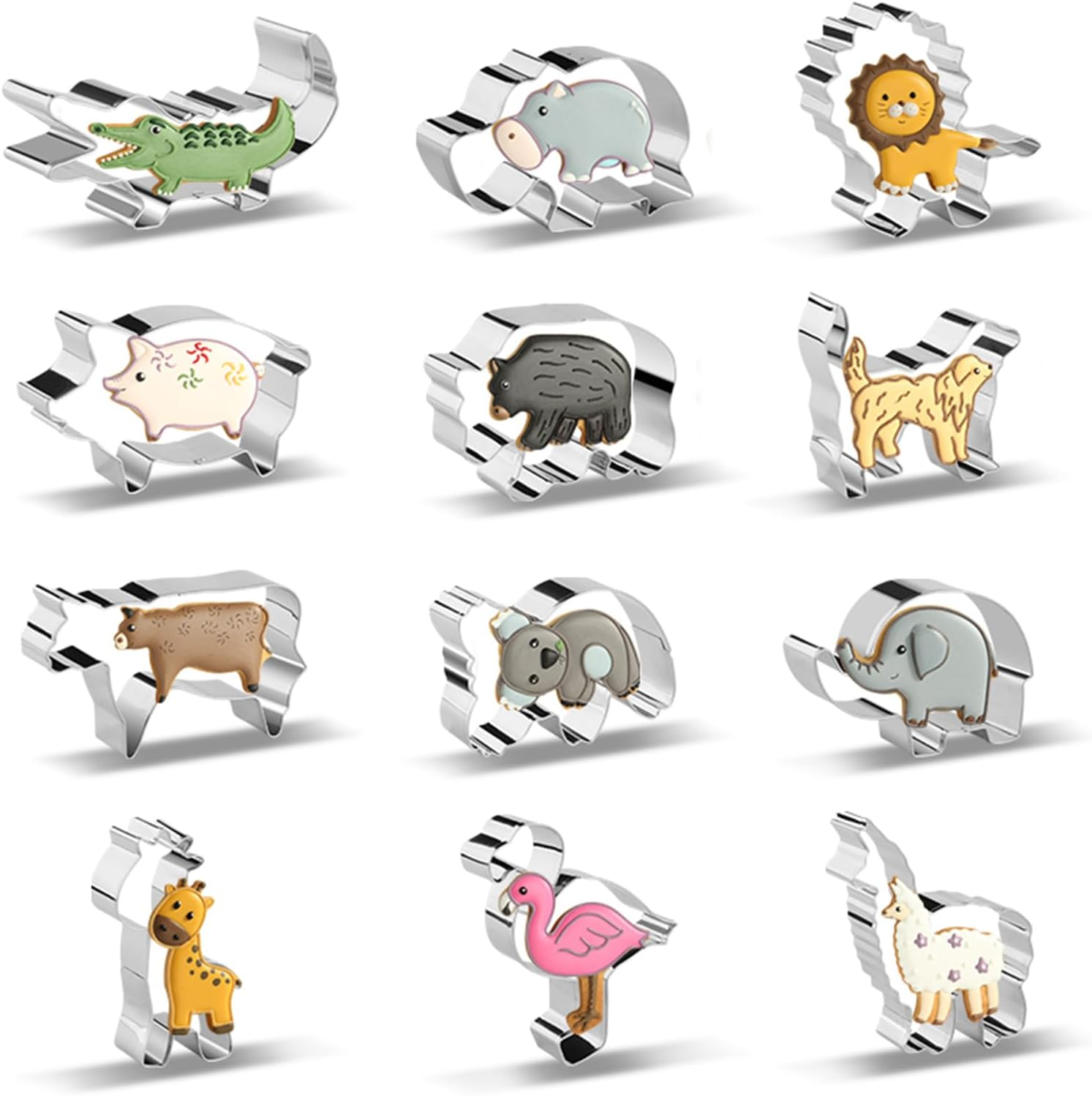 Animal Cookie Cutters for Kids, Safari Zoo Animals 12 PCS Cookie Cutters Set with Lion, Giraffe, Hippo, Panda, Koala, Elephant, Dog, Crocodile, Flamingo Etc. (Gift Box), RHA12 image number 3