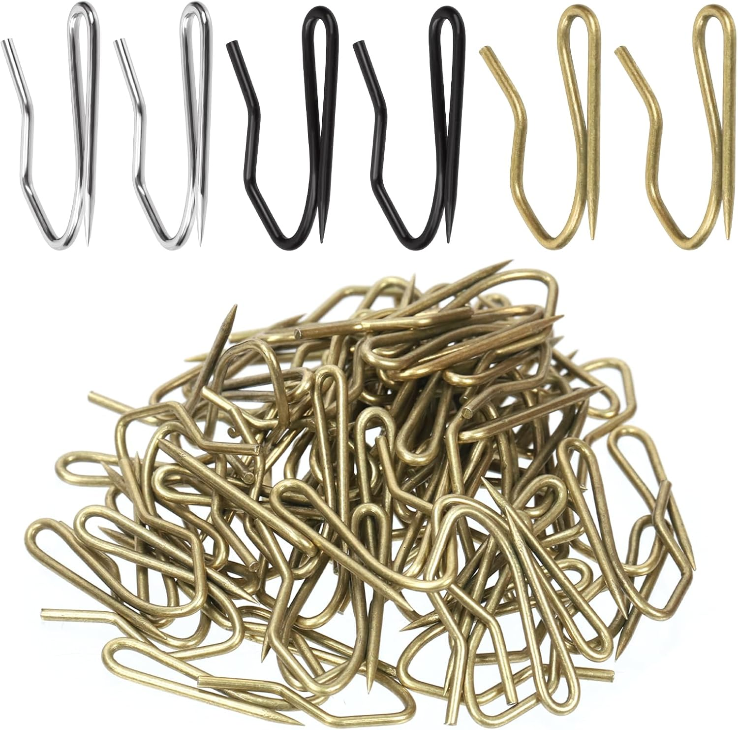 Rustark 58Pcs Bronze Metal Curtain Hooks - Stainless Steel Heavy Duty Pin-On Drapery Hooks for Pinch Pleat Drapes, Window, Door and Shower - Track Hook