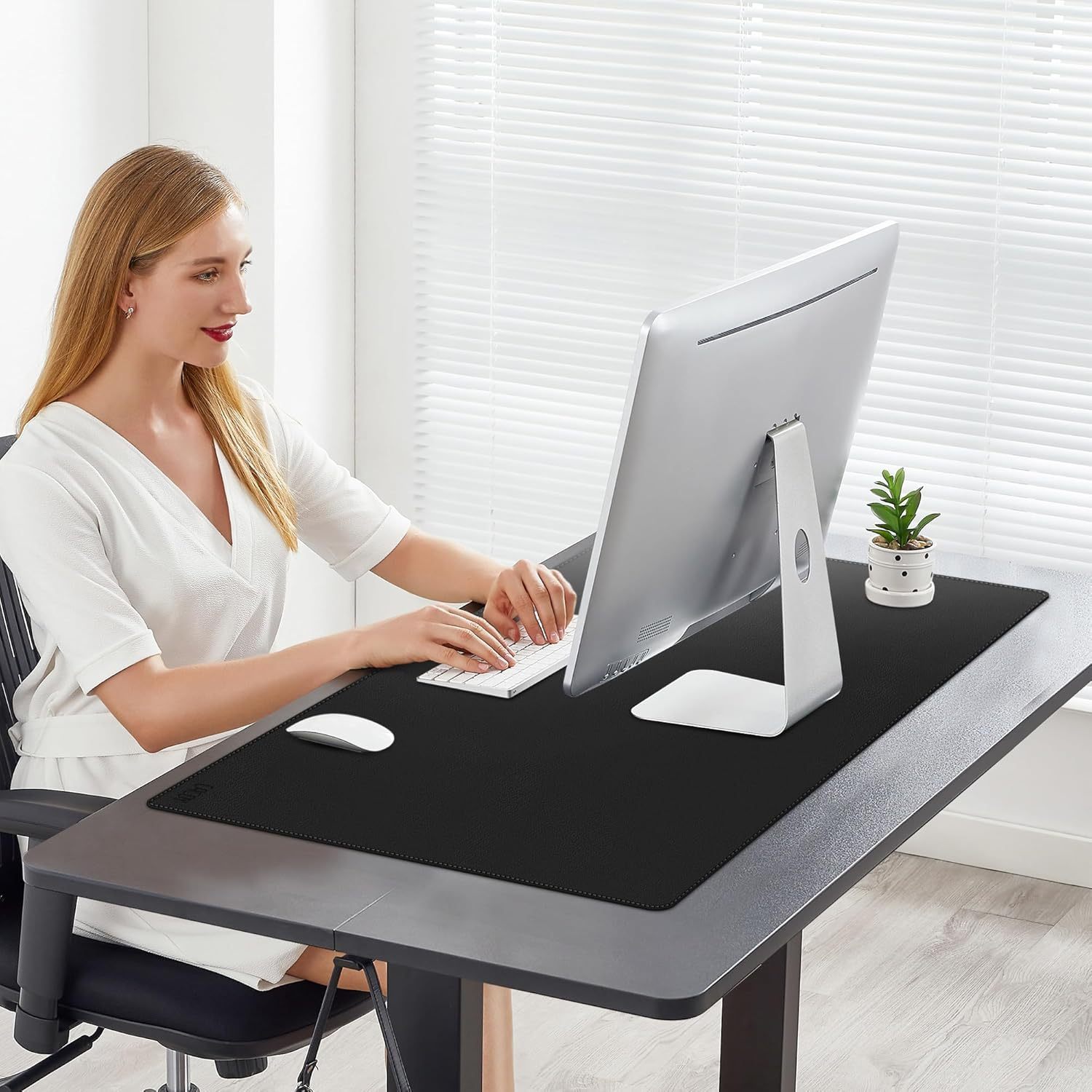 Cacoy Leather Desk Pad, 90X50Cm Waterproof Desk Mats on Top of Desks, Large Gaming Keyboard Mouse Pad, Black image number 7