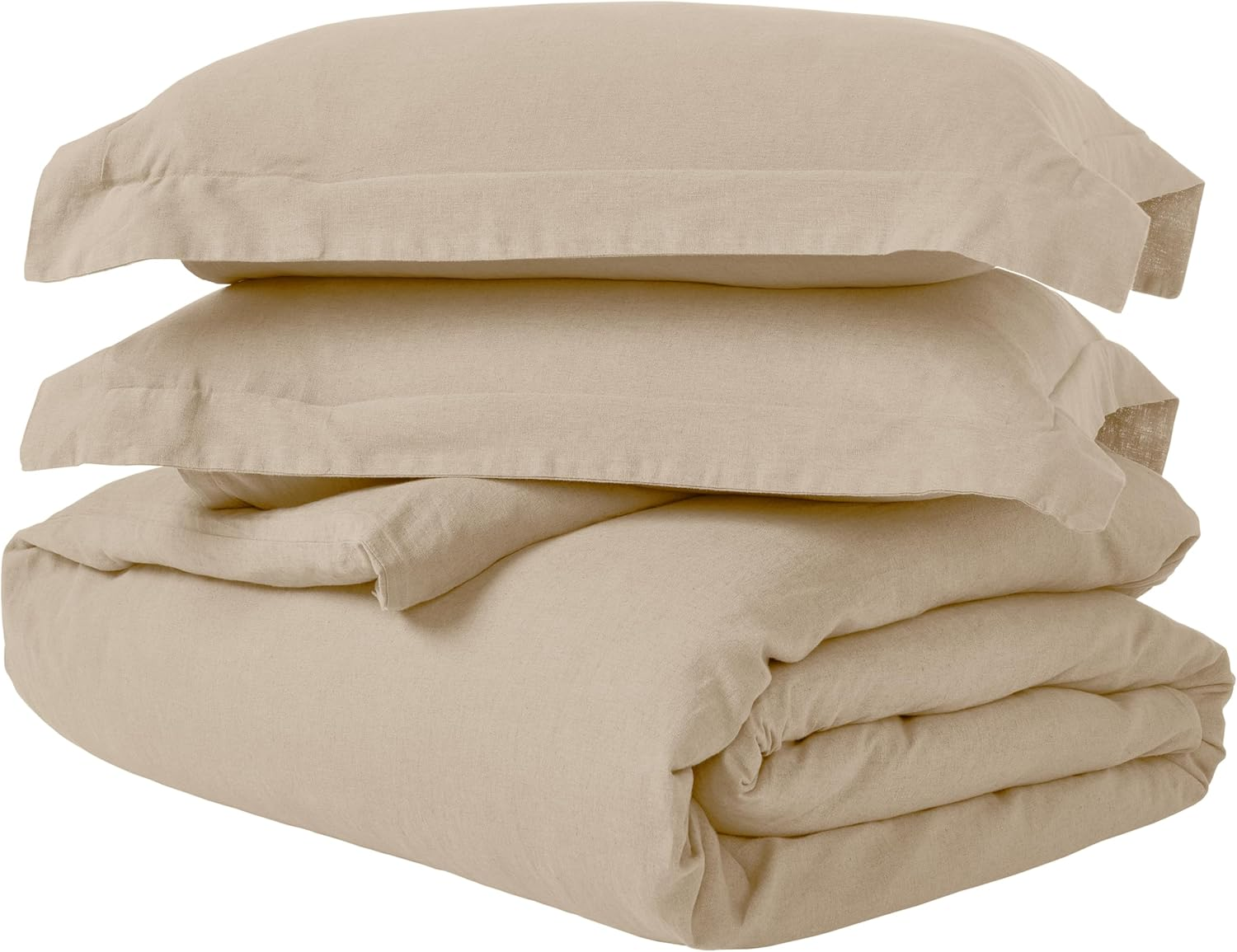 SUPERIOR Cotton Linen Duvet Cover Set, Chic Decor for Bedroom, Includes 1 Duvet Cover with Button Closure, 2 Pillow Shams, Boho Aesthetic Bedding Essentials, Soft, Lightweight, Full/Queen, Tan
