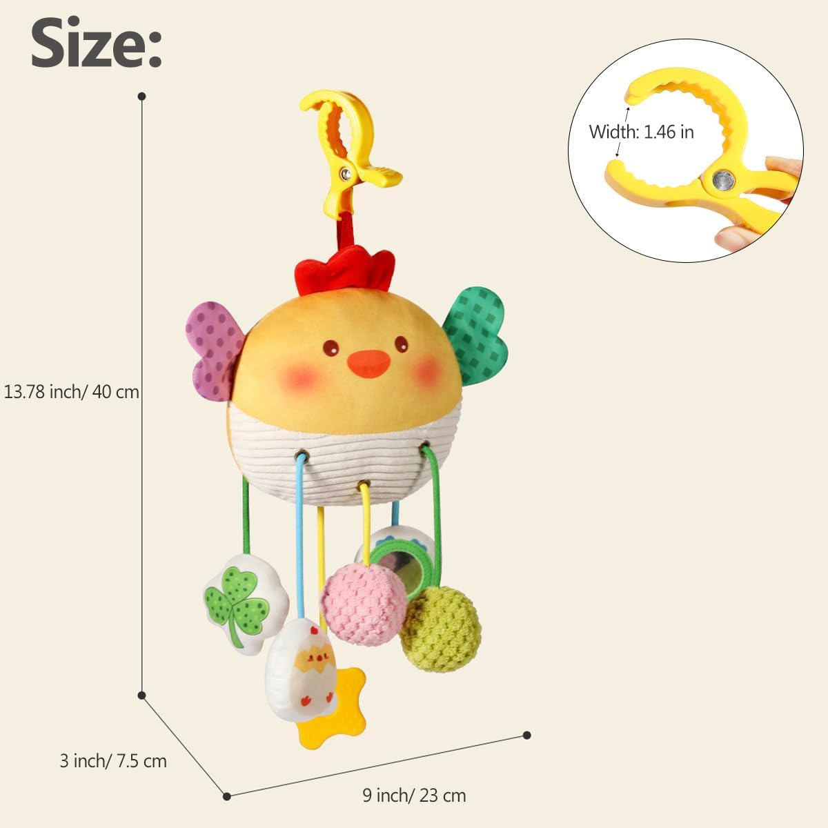 Baby Activity Hanging Toy, Soft Plush Chick Sensory Toys with Rattle ＆ Textures, Baby Stroller Toy, Toy for Car Seat and Crib, Early Educational Toys for Infant Boys and Girls image number 2