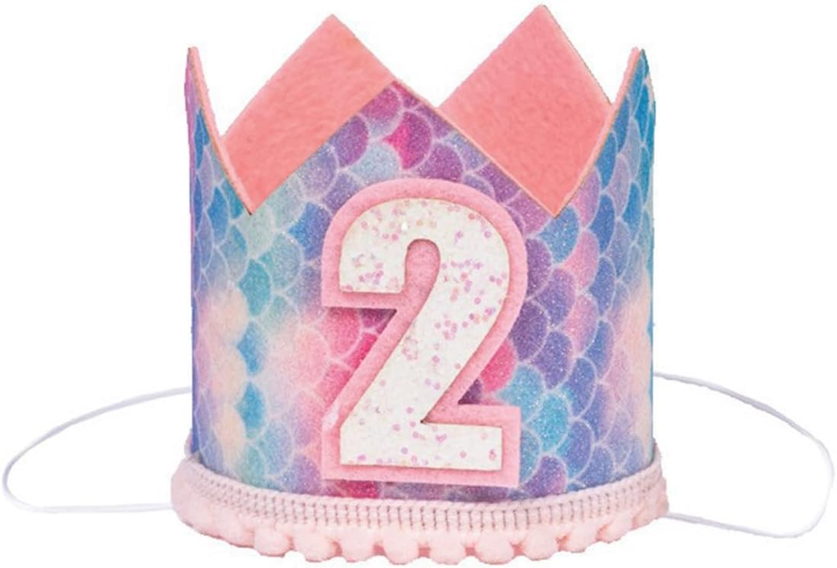 Mermaid 2Nd Crown Birthday Hat Mini Crown Party Decorations 2Nd Hat for Baby Girls Birthday Party Supplies image number 1