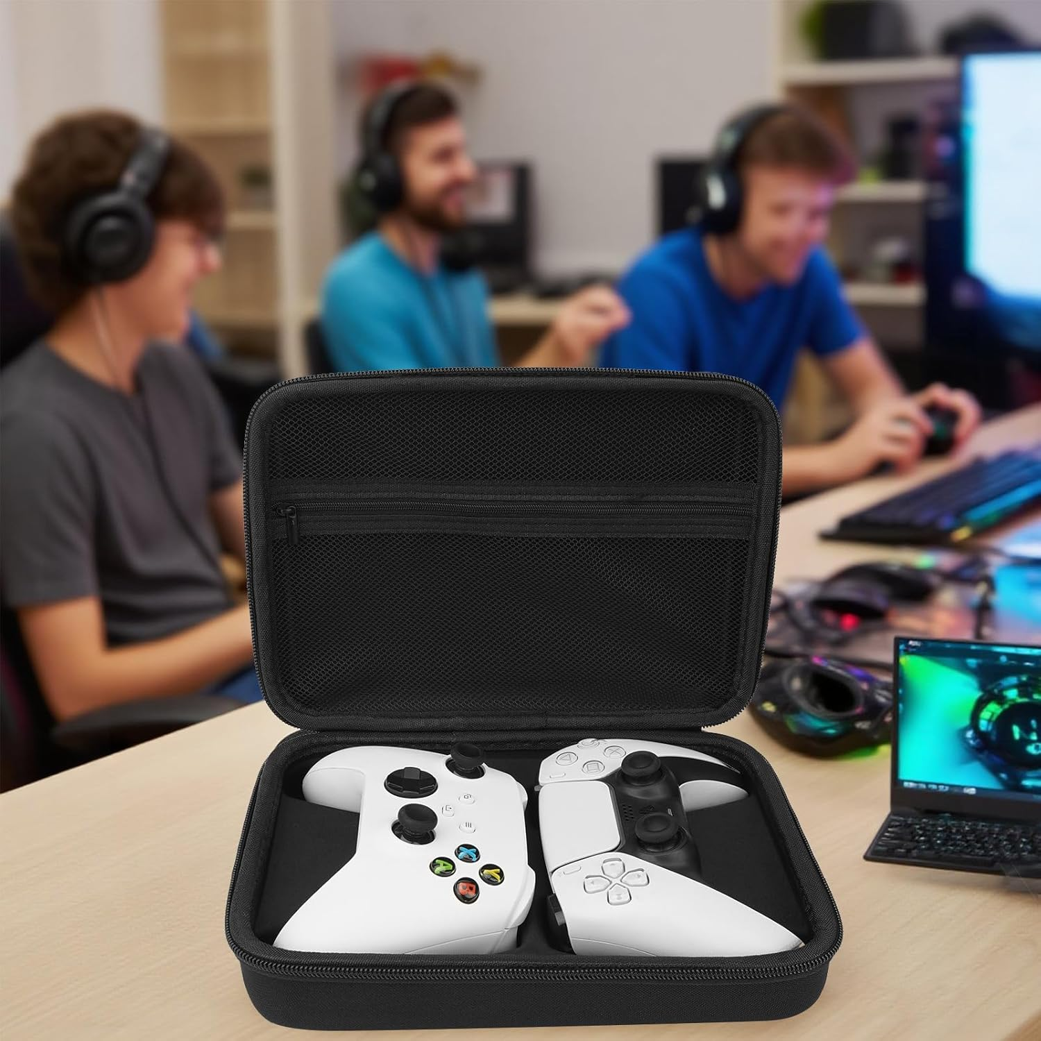 Geekria Two Controllers Travel Carrying Bag Compatible with Sony PS5 Dualsense, Dualshock 2/4, Xbox One, Series X, 8Bitdo Pro2, Protective Storage with Internal Mesh Pocket image number 4