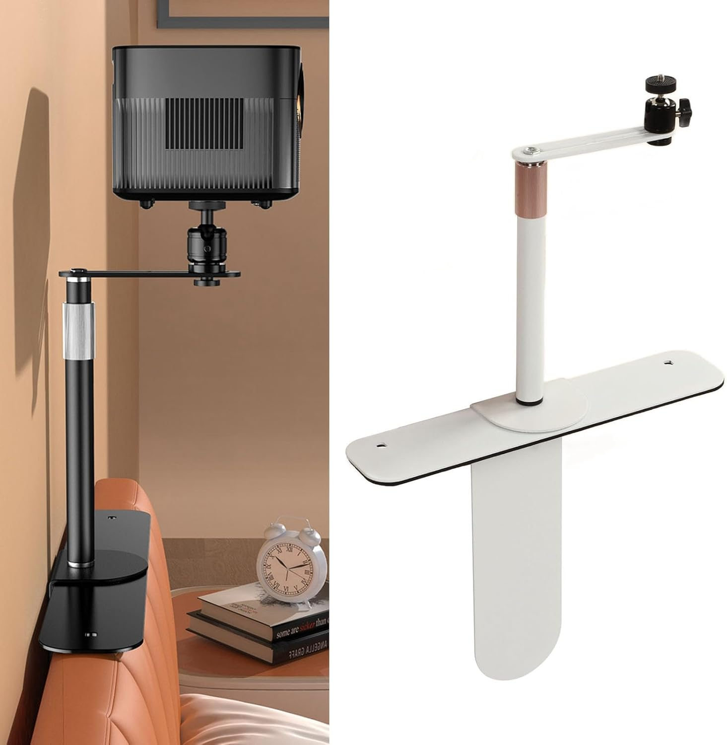 Cryfokt Bedside Sofa Projector Stand, 360 Degree Rotatable Adjustable Height Projector Stand Portable for Home Office (White) image number 6