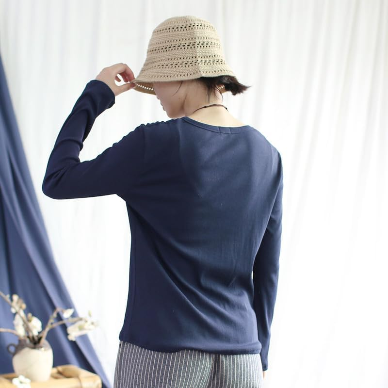 Vintage Womens Long Sleeve Solid Crew-Neck Basic Tee Navy image number 4