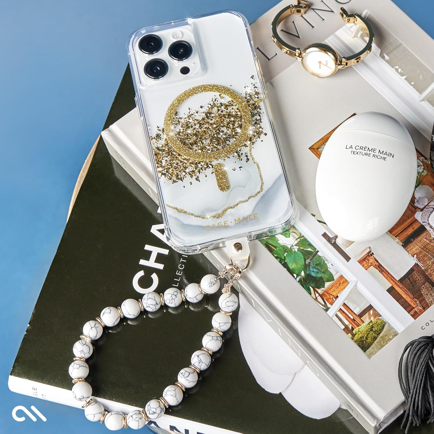 Case-Mate Karat Marble Magsafe Cover for Iphone 15 Pro, White/Gold