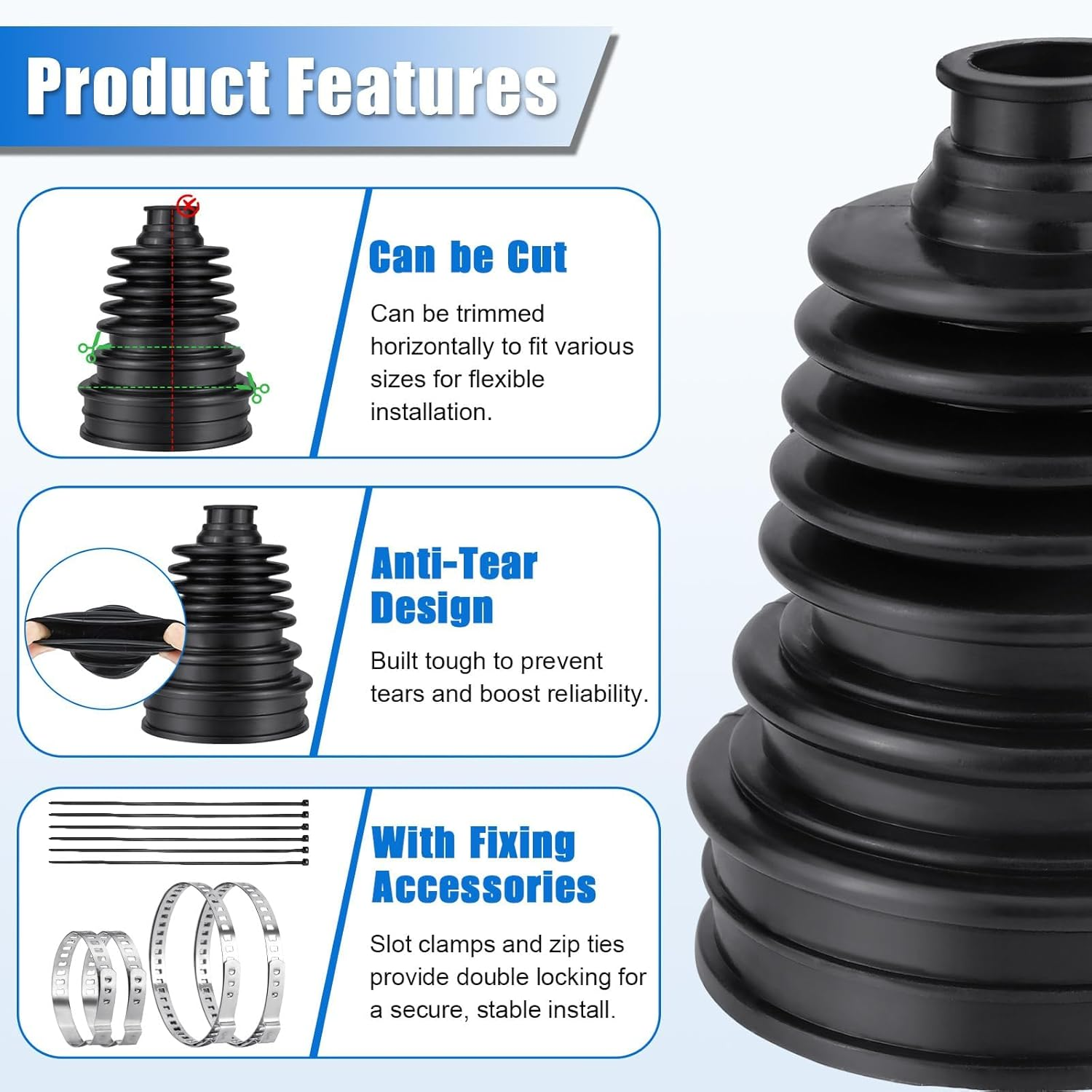 2PCS CV Boot Repair Kit for 19Mm to 24Mm Shafts Universal Car CV Axle Joint Boots Replacement Constant Velocity Kits with Clamps Cable Ties Dustproof Flexible image number 5