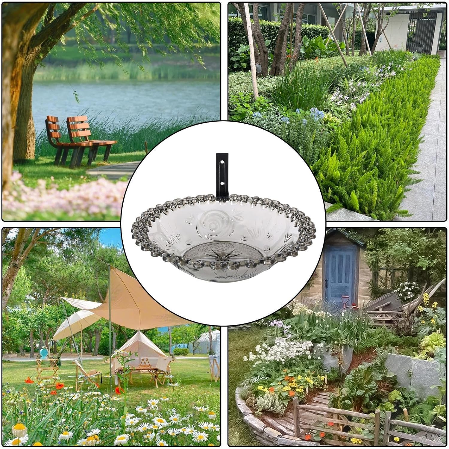 Bird Bath, Garden Bird Bathroom | 9" Wall Mounted Outdoor Bird Bath | Flower Shaped Animal Meat Feeder, Climate Transparent Basin Bird Bath, Outdoor Bird Bath, Bird Bath with 9" Tree Mounted For image number 6