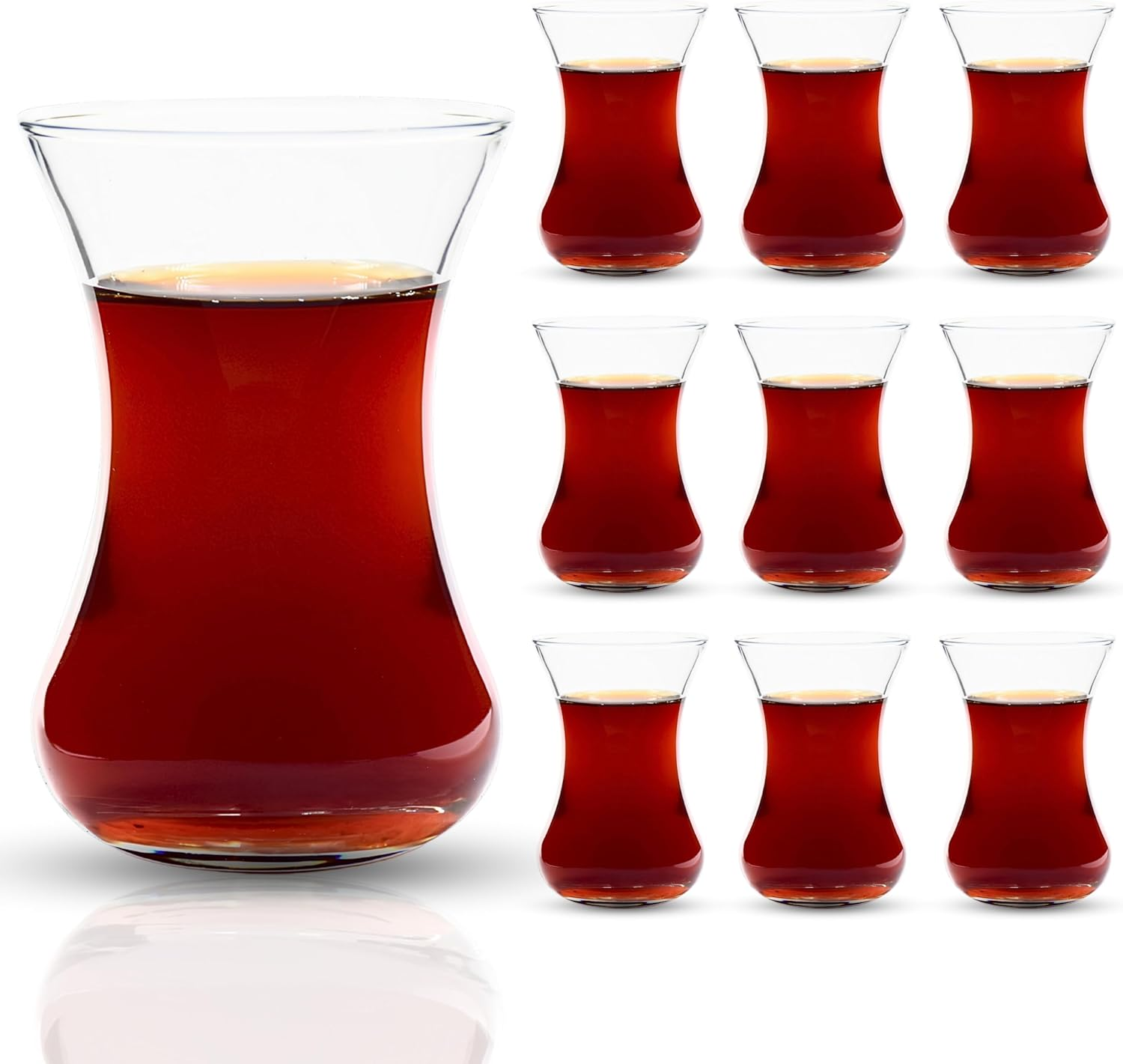 Ums Turkish Tea Glass Set - Slim Waist Design and Thick Sole Prevent Tea from Getting Cold, Easy to Keep for 6 People, 6 Saucers, 6 Glasses, Useful Tea Set (12 Pieces) image number 2