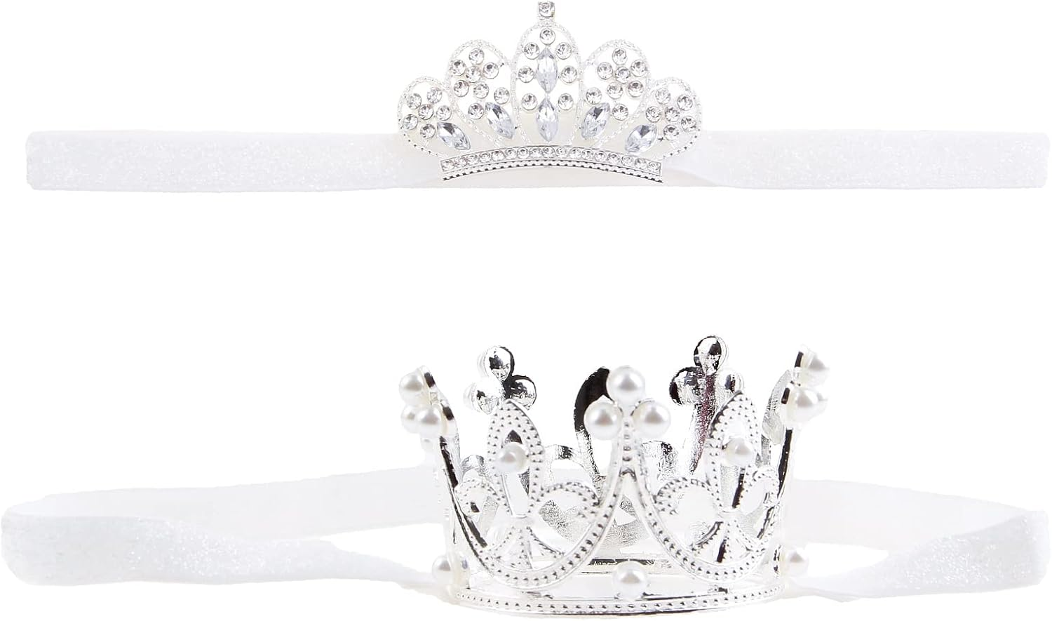 Nishine 2 Pieces Baby Girls Crown Headband Princess Tiara Headdress Set Toddler Elastic Head Band (White) - Gold image number 2
