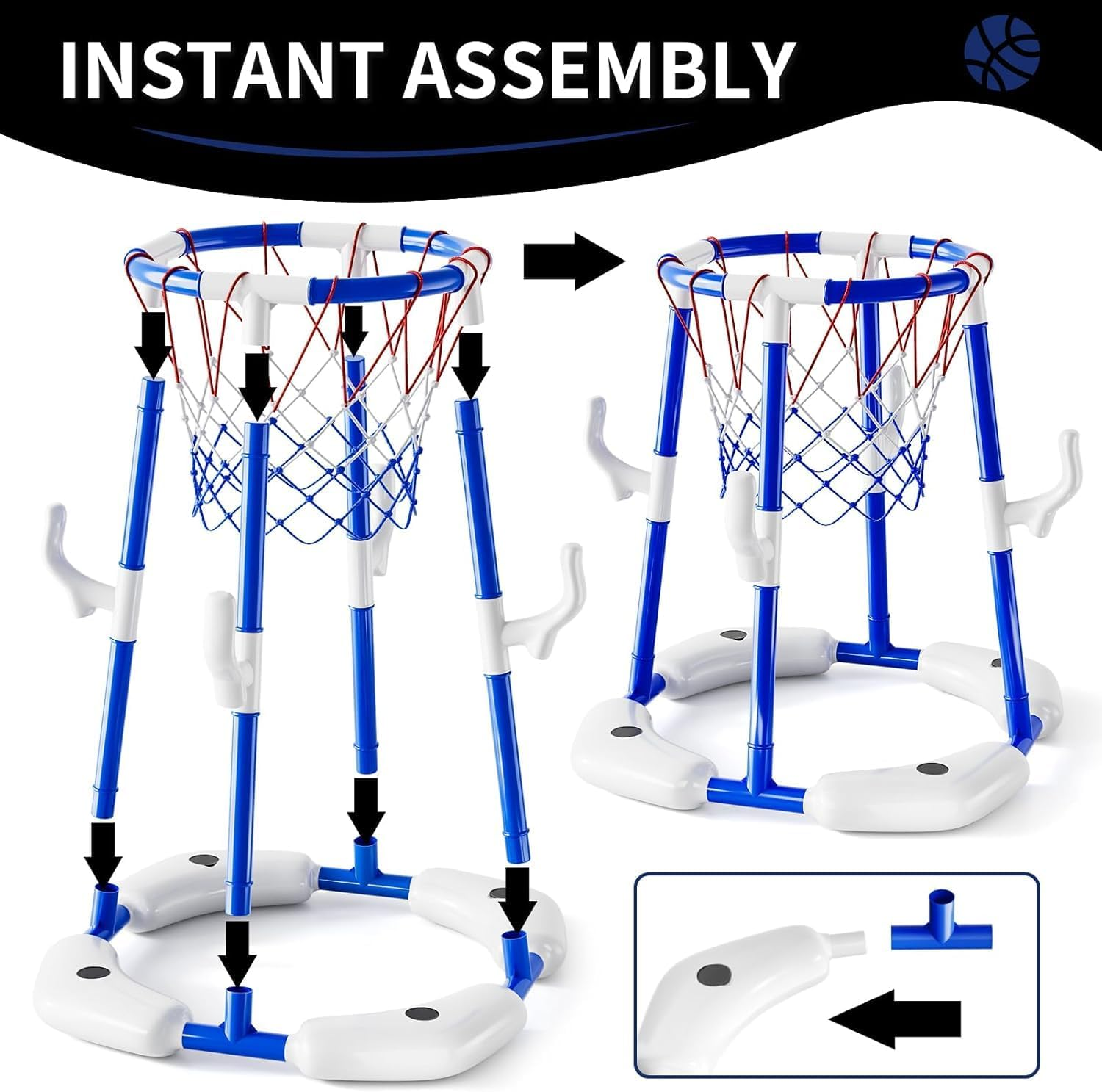 Basketball Hoop Toys for Kids Ages 4-8 8-12 & Adult, Summer Outdoor Swimming Pool Games Water Play Toys Family Party for Kids, 2 In1 Pool Basketball Hoop & Ring Game with 4 Balls 12 Rings & Pump image number 1