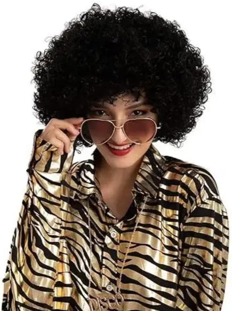 6 Pcs Hip Hop Wig Kit, Mens 70S/80S Disco Costume Set, Hippie Wig/Punk Sunglasses/Dollar Sign Finger Ring and Necklace/False Beard Theme Party Cosplay Accessories image number 4