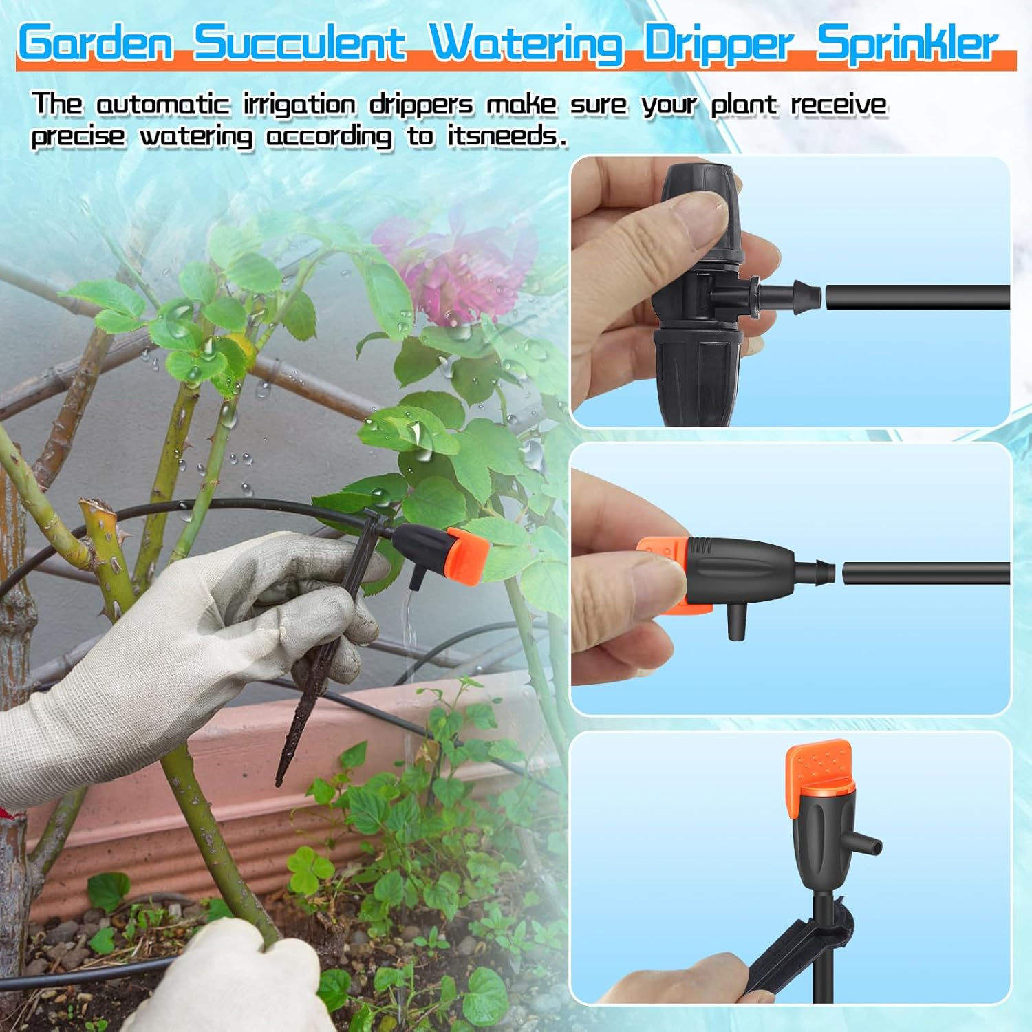 50 Pack Drip Emitters, Adjustable Water Flow Drippers for 1/4" Drip Irrigation Tubing, Garden Succulent Watering Dripper Sprinkler for (4-7Mm) Watering System (A) image number 5