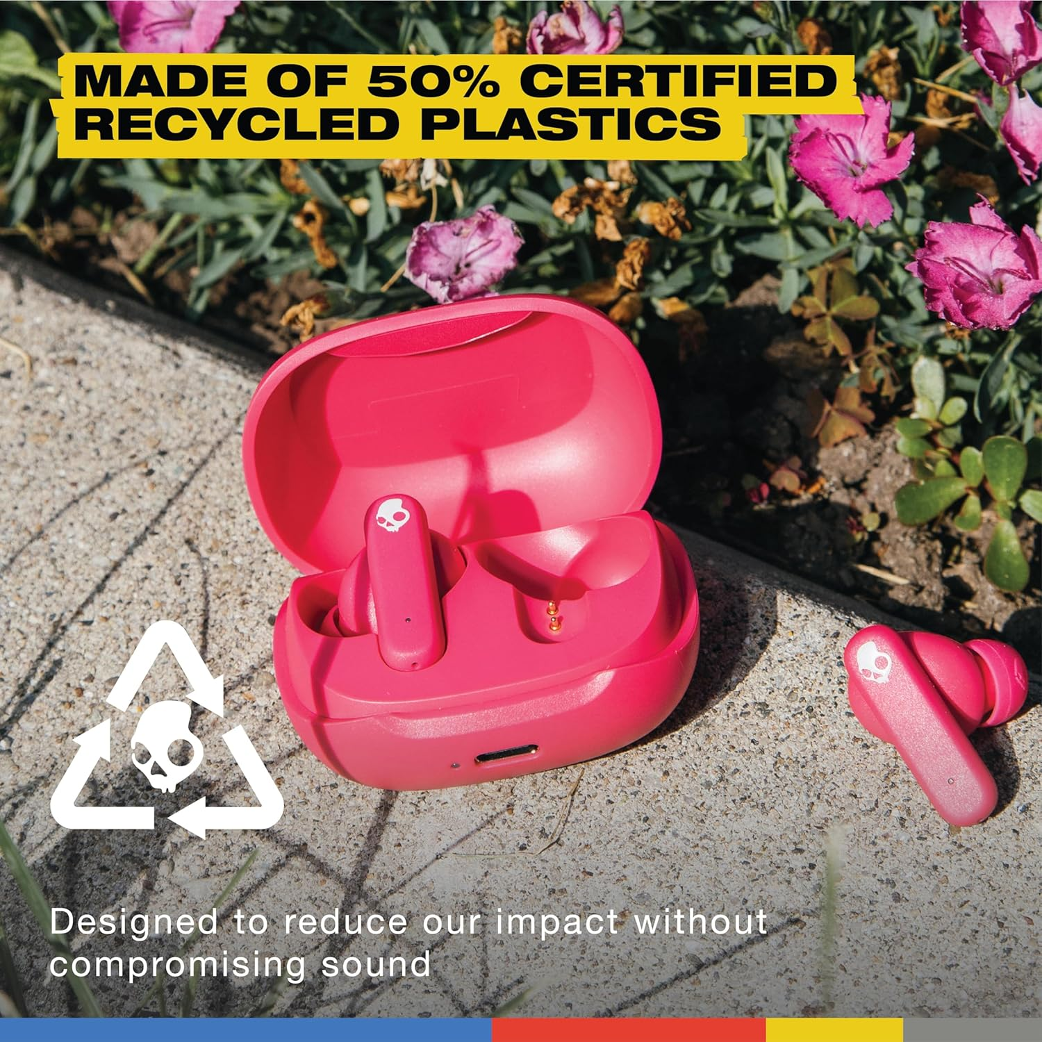 Skullcandy Smokin&rsquo; Buds Wireless Earbuds, Bluetooth Headphones, Noise Isolating Fit, up to 20 Hours Battery, IPX4 Sweat and Water Resistant, Microphone for Iphone Android - Pink image number 1