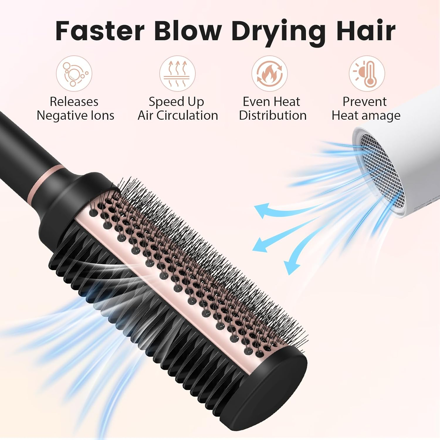 SHINLEA Ceramic round Brush for Blow Out, Newly Upgraded round Brush for Blow Drying with Distribution Grooves and Nylon Bristles, Tangle-Free Hair Brushes for Women,Pink. - Pink image number 4