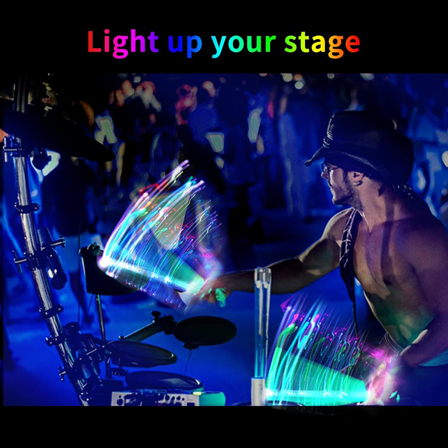 Rechargeable 15 Color Changing LED Light up Drum Sticks with Storage Bag, Glow in the Dark Drumsticks, Drummer Gifts Glow Plastic Drum Sticks for Adults,Personalized Drumsticks（２Pcs／Pack） image number 3