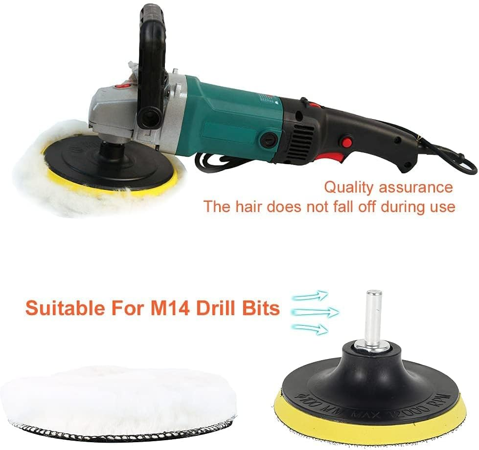 5Pcs Polishing Pads 4 Inch Wool Polishing Pads & Buffing Pads, Car Polishing Bonnets Lambs Wool Buffer Pads Wool Hook and Loop Buffing Pad Car Polishing Pads Kit with 1Pc Screw 1Pc Plastic Tray