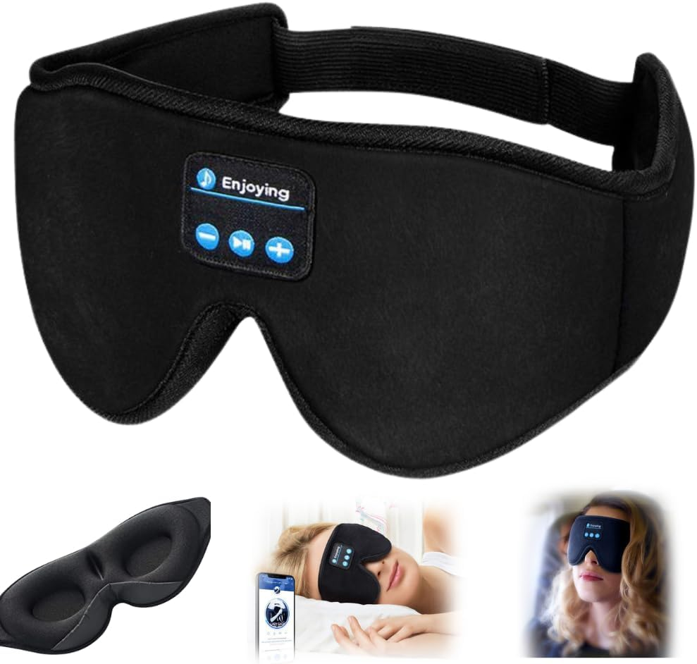 Epalzonexp Wireless Bluetooth 5.2 Sleep Mask Sleep Headphones Eye Mask Bluetooth Headphones Bluetooth Sleep Mask, 3D Eye Mask for Sleeping Mask Music Sleeping Headphones for Side Sleepers Music Headphones Sleep Headphones Earphones AU (Black) image number 4