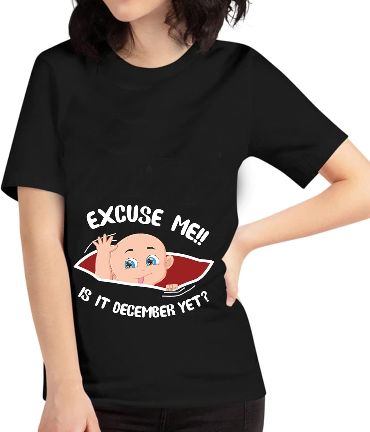 Personalized Month Womens Excuse Me Is It December yet Cute Baby Girl Funny Pregnancy T-Shirt