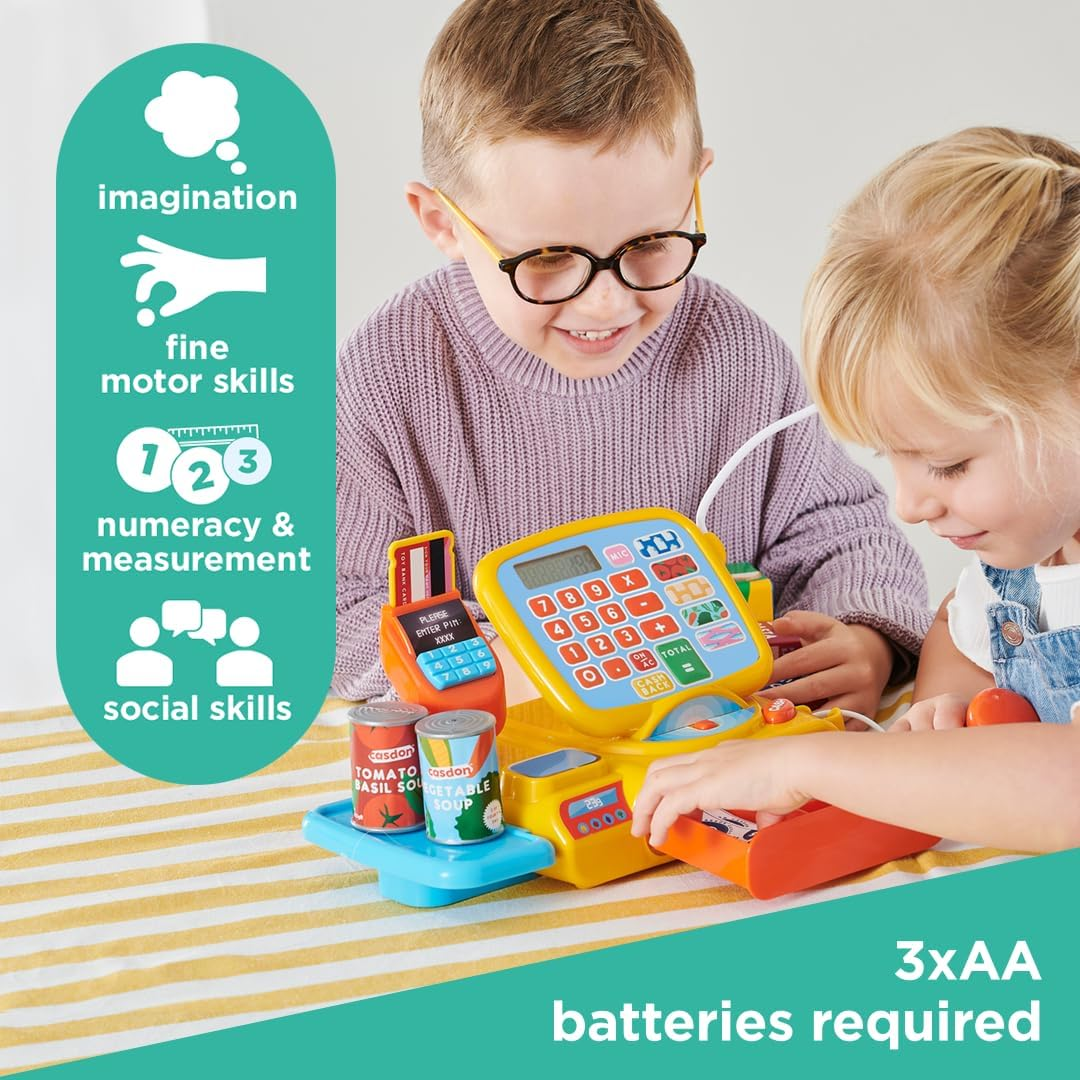 Casdon Cash Register | Interactive Toy Shopping Till for Children Aged 3+ | Includes Working Calculator, Microphone, Scanner & More! image number 2