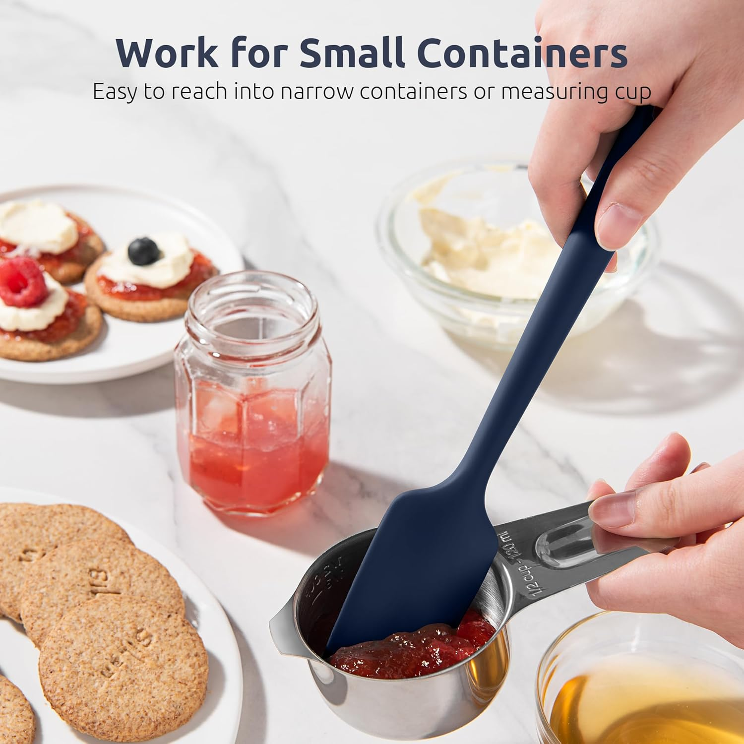 U-Taste 23 * 4Cm Small Spatula: 315℃ Heat-Resistant Silicone Mini Jar Scraper, Food-Grade Non-Stick Flexible Kitchen Baking Utensil for Mixing, Scraping Scooping Jam Butter in Bowl (Midnight Blue) - Midnight Blue image number 3