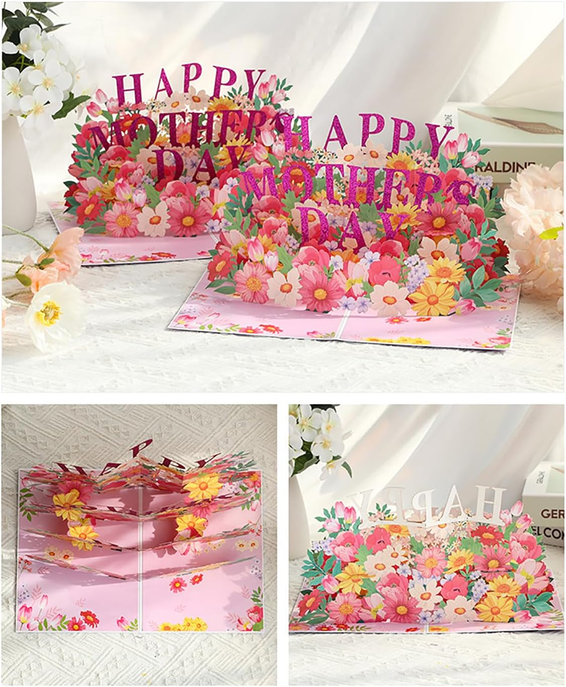 Mothers Day Card,3D Pop up Happy Greeting Card,Flowers Pop up Card for Best Mom Wife Grandma,For Birthday, Mothers Day, Anniversary image number 2