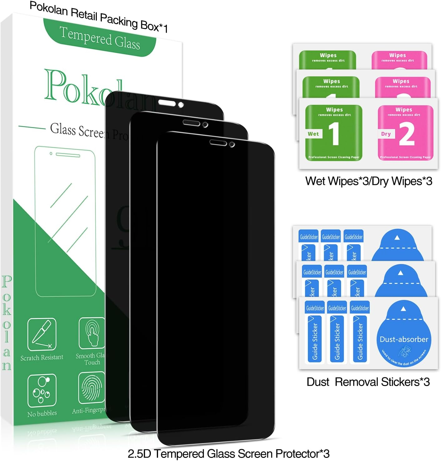 Pokolan 3 Pack Privacy Screen Protector for Iphone 13, Iphone 14, Iphone 13 Pro, anti Spy Tempered Glass, 9H Hardness, Case Friendly, anti Scratch, Bubble Free, Easy to Install image number 5