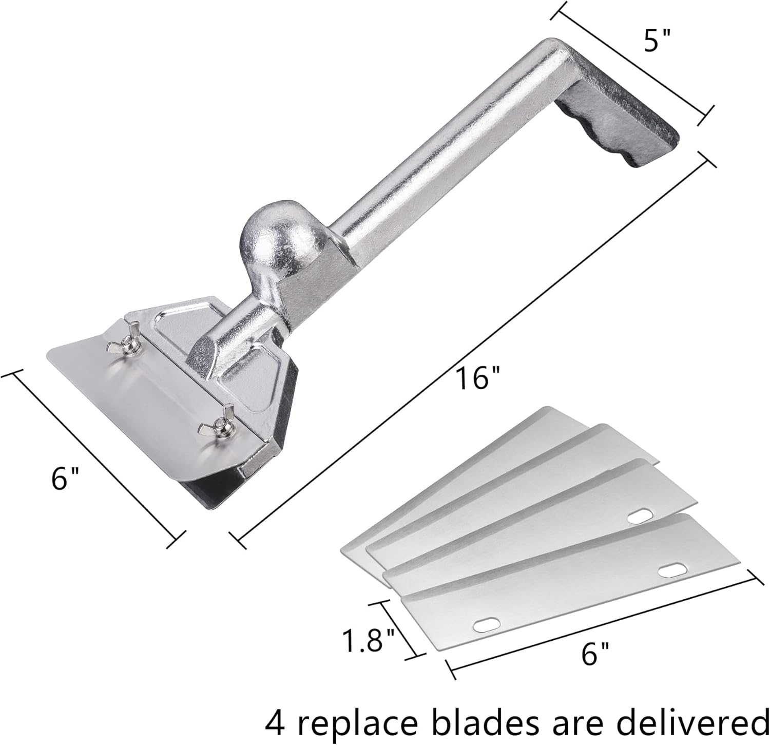 Delfina Grill Scraper W/ 5 Blades, Heavy Duty Rust Flat Top Grill Accessories with Blade Replacements, Commercial Griddle Scraper Barbecue Grill Cleaning Tool for Restaurants, Bars, Diners image number 6