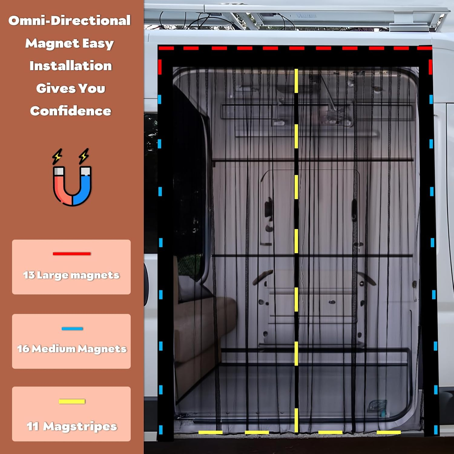 XCBYT Van Bug Screen &ndash; Universal Size Side Door Flyscreen Mosquito Net with Magnetic Closure for Van Sliding Doors (Large, 83&rdquo; X 59&rdquo;) image number 6