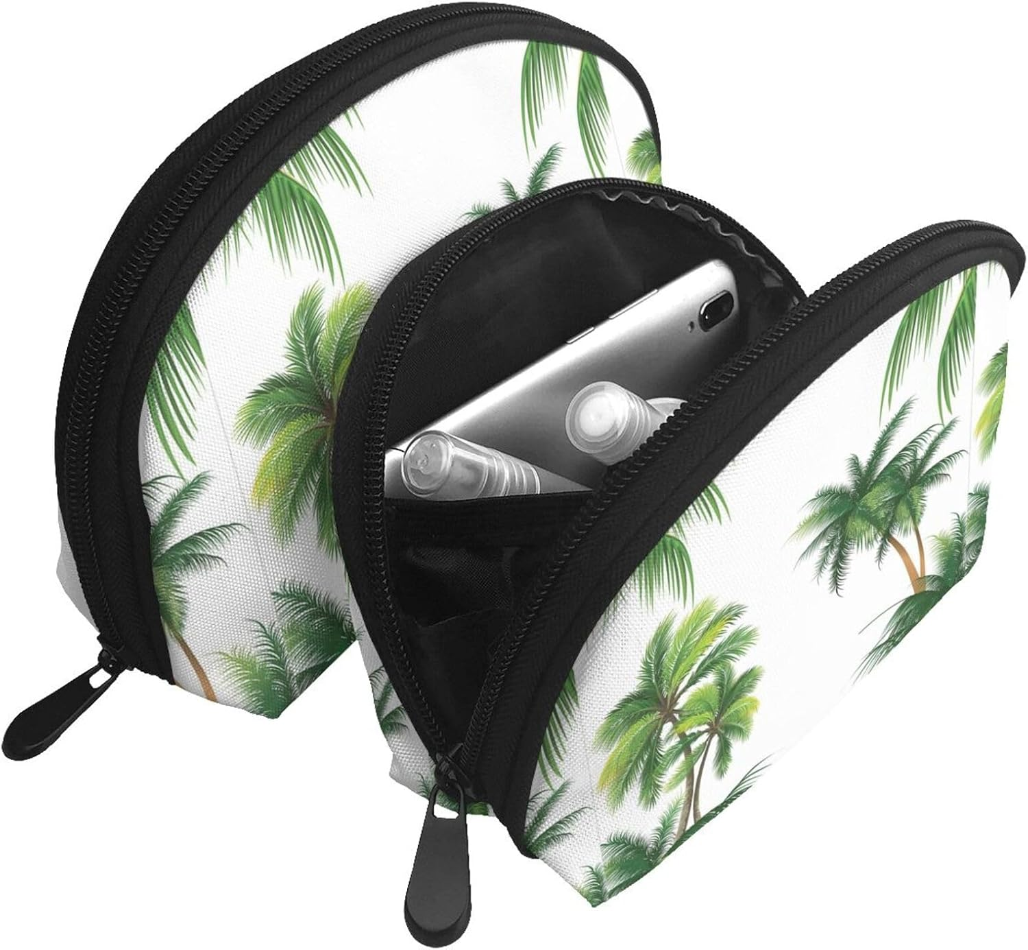 Cozimangoe Coin Pouch Makeup Bags Set, 2 Piece Shell Shape Cosmetic Bag with Pockets for Daily Travel Handbag Lipstick Keys Toiletry, Personalized Coconut Palm Tree image number 6