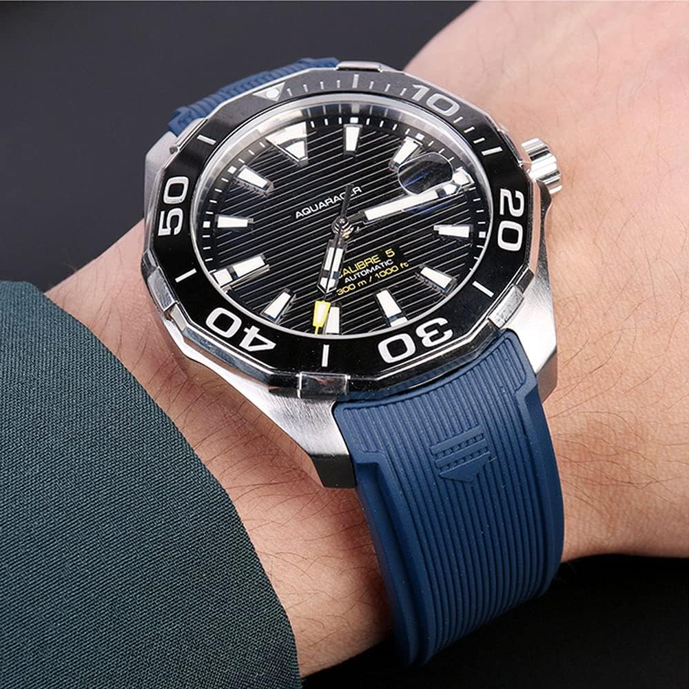 HEYOZURY Watch Strap for Tag Heuer 22 Mm Silicone Folding Buckle Bracelet Aquaracer Series Monaco Series Replacement Bracelet Original Bracelet Watch Strap for Tag Heuer - Blue image number 4
