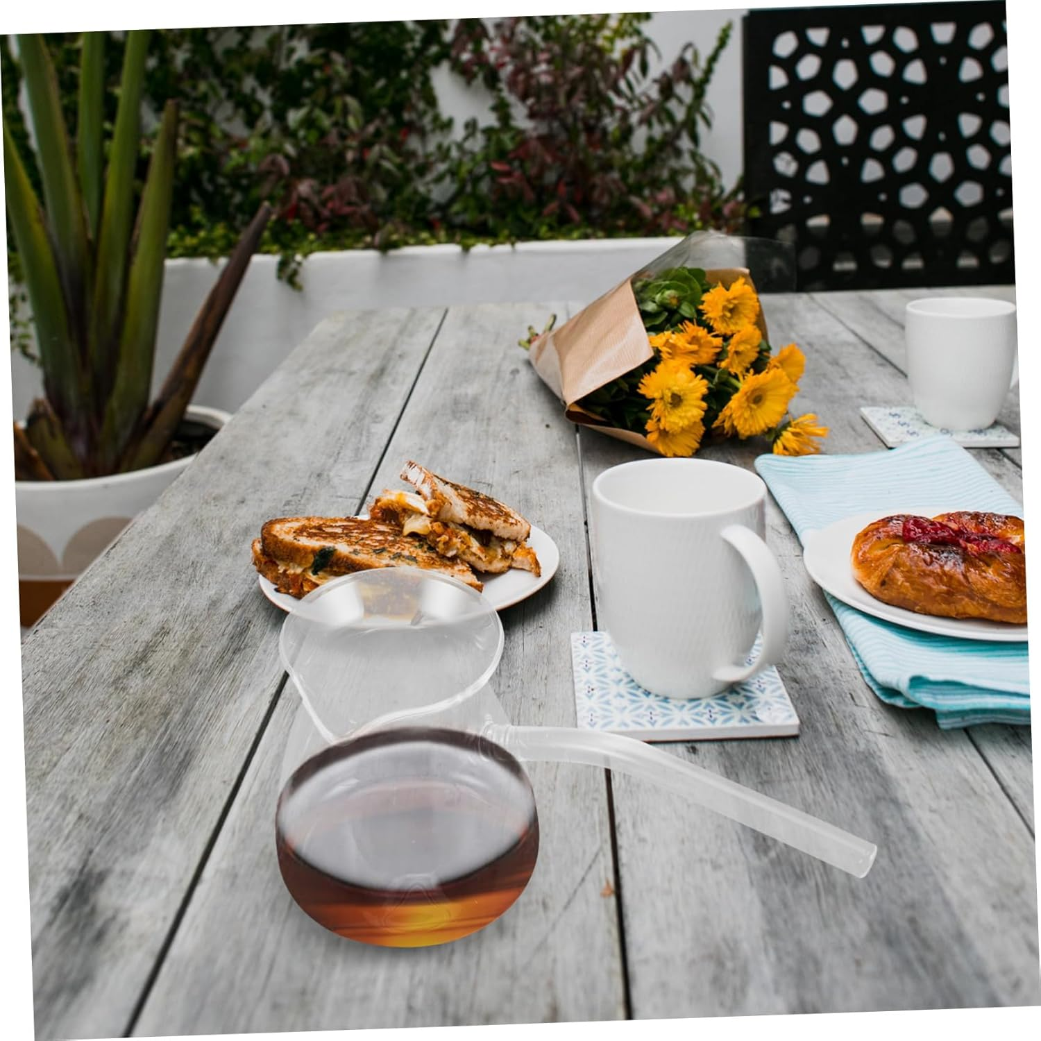 JECOMPRIS Heat-Resistant Handheld Glass Coffee Pot Thick Borosilicate Teapot for Stovetop Brewing Tea and Milk with Long Handle Transparent Multi-Function Water Kettle for Home and Tea image number 4