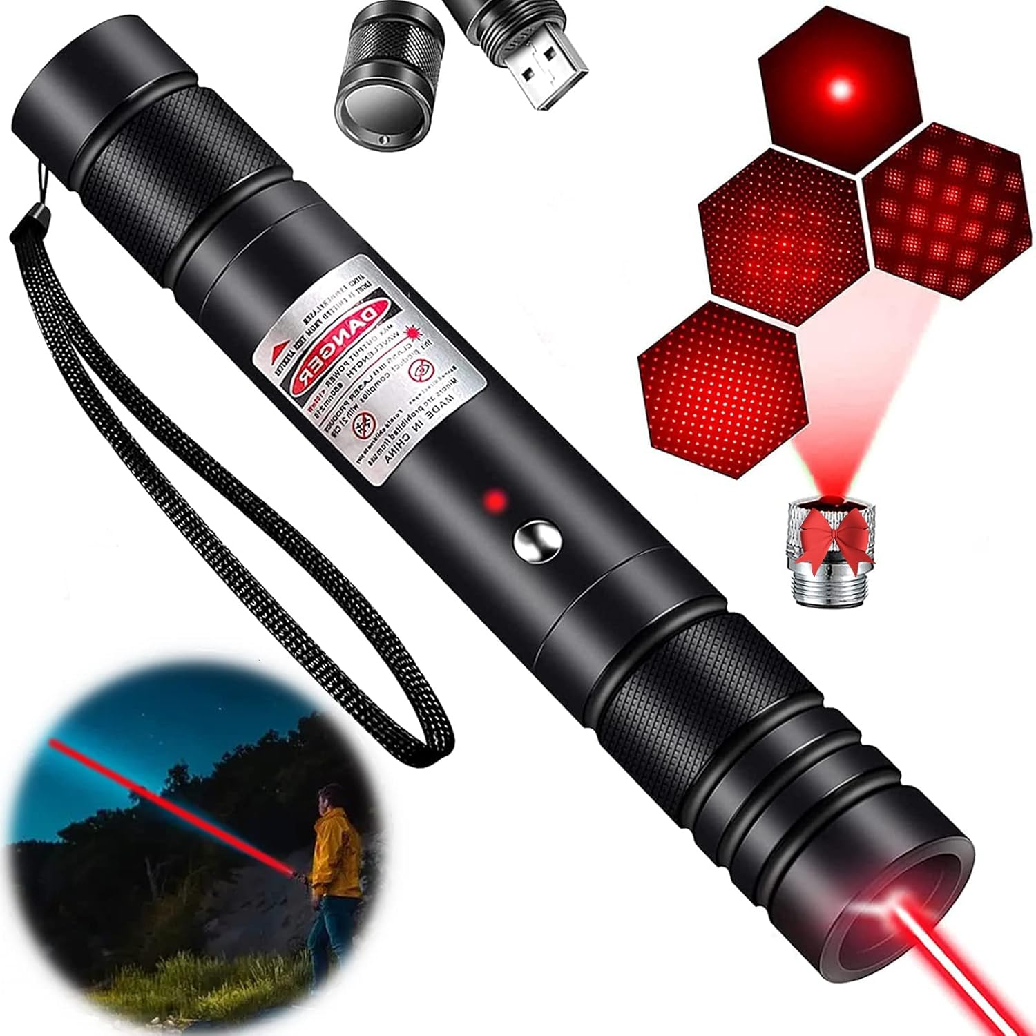 XIMIBI USB Rechargeable Red Pointer Beam Flashlight Long Distance Range for TV/LED/LCD Screens Presentation Office/Outdoors/Astronomic/Construction image number 3