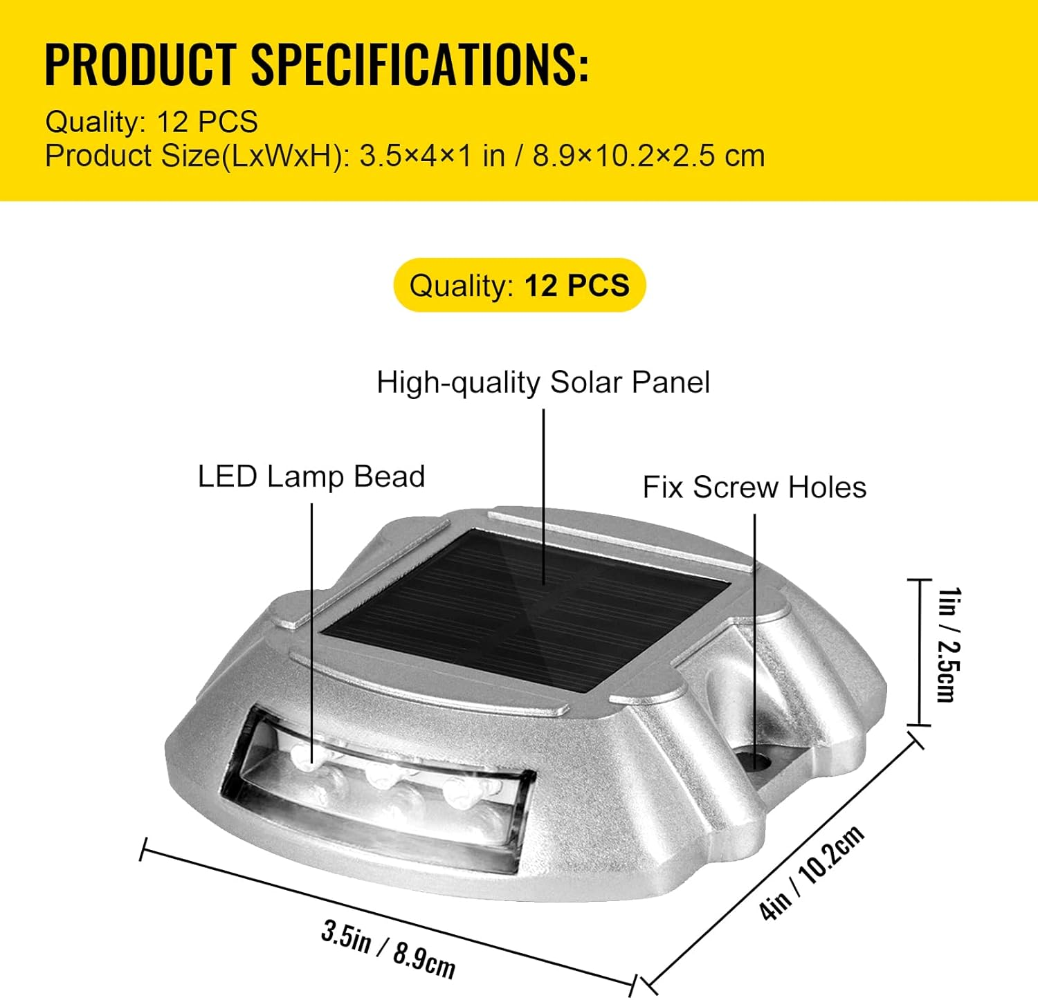 Happybuy 12-Pack Solar Driveway Lights: Bright White, 6 Leds, Waterproof, Aluminum, Silver image number 1