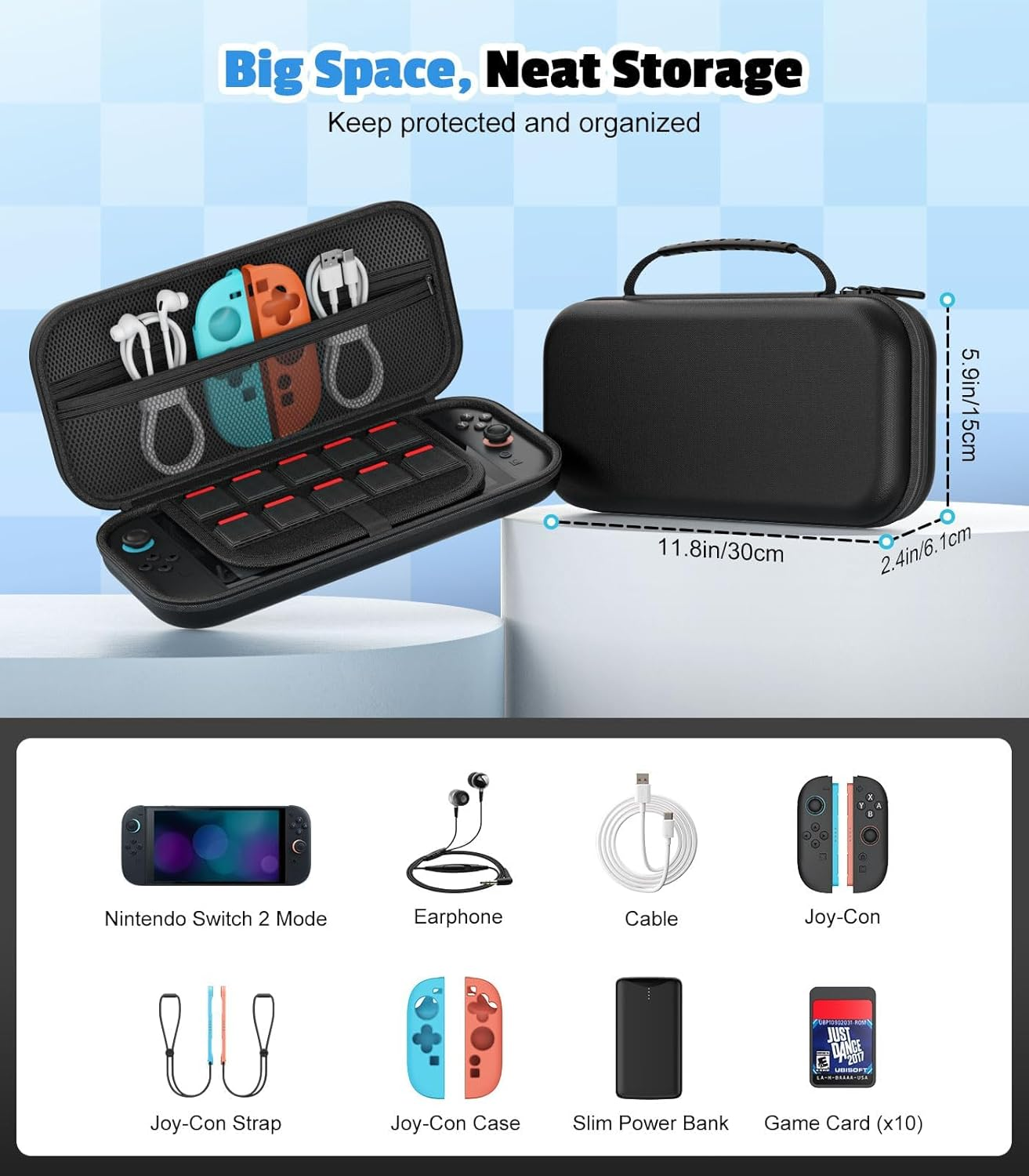 Carry Case for Nintendo Switch 2 (2025), Funcyboo Hard Shell Travel Case with 10 Game Card Slots Lightweight and Large EVA Travel Pouch Carry Hand Bag Pouch Accessories for Switch 2 -Black image number 1