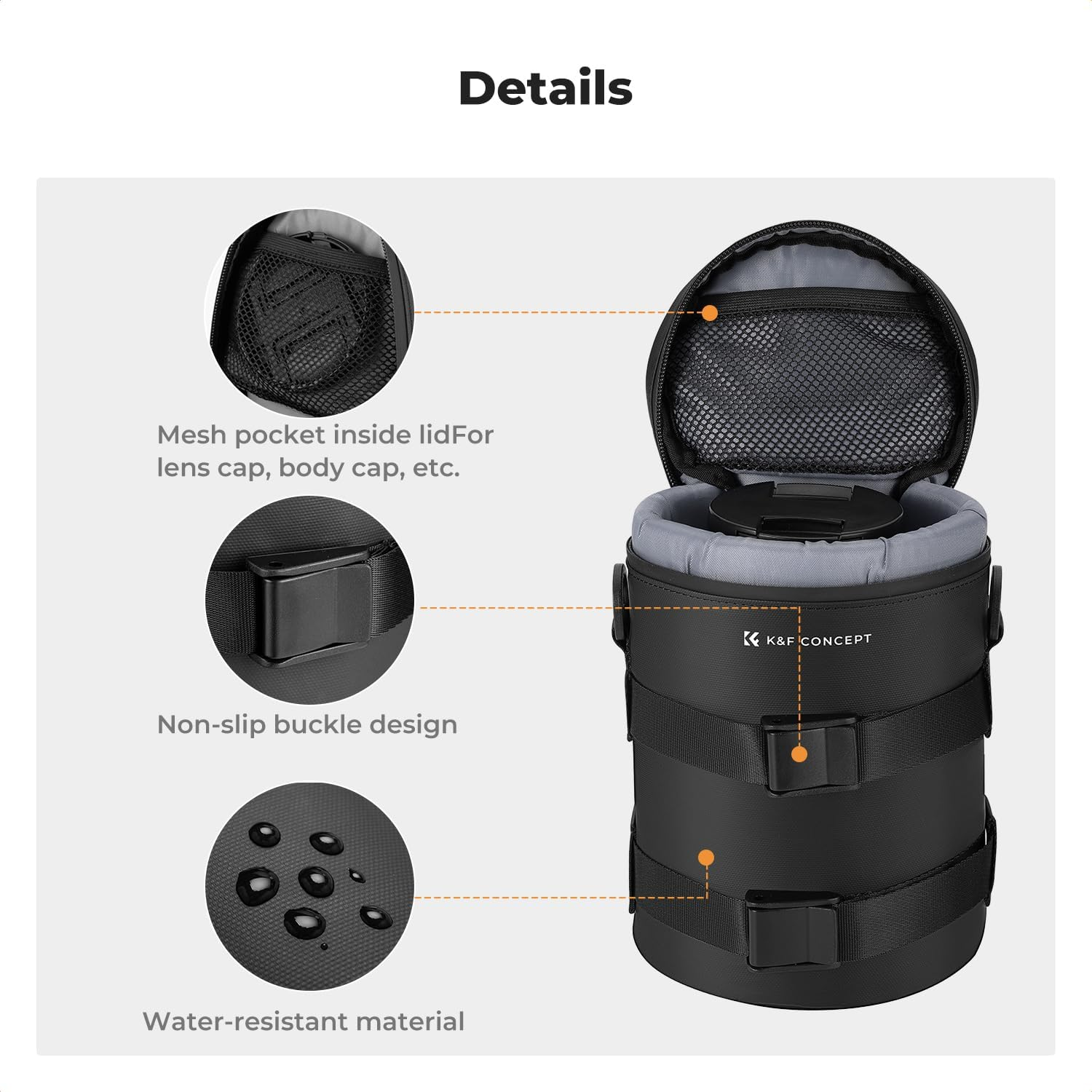 K&F Concept Lens Case with Air Blower Set, Lens Storage Bag Thickened Protection Waterproof Camera Photography Lens Pouch for Sony Fujifilm Cannon Nikon Lens, L Size image number 4
