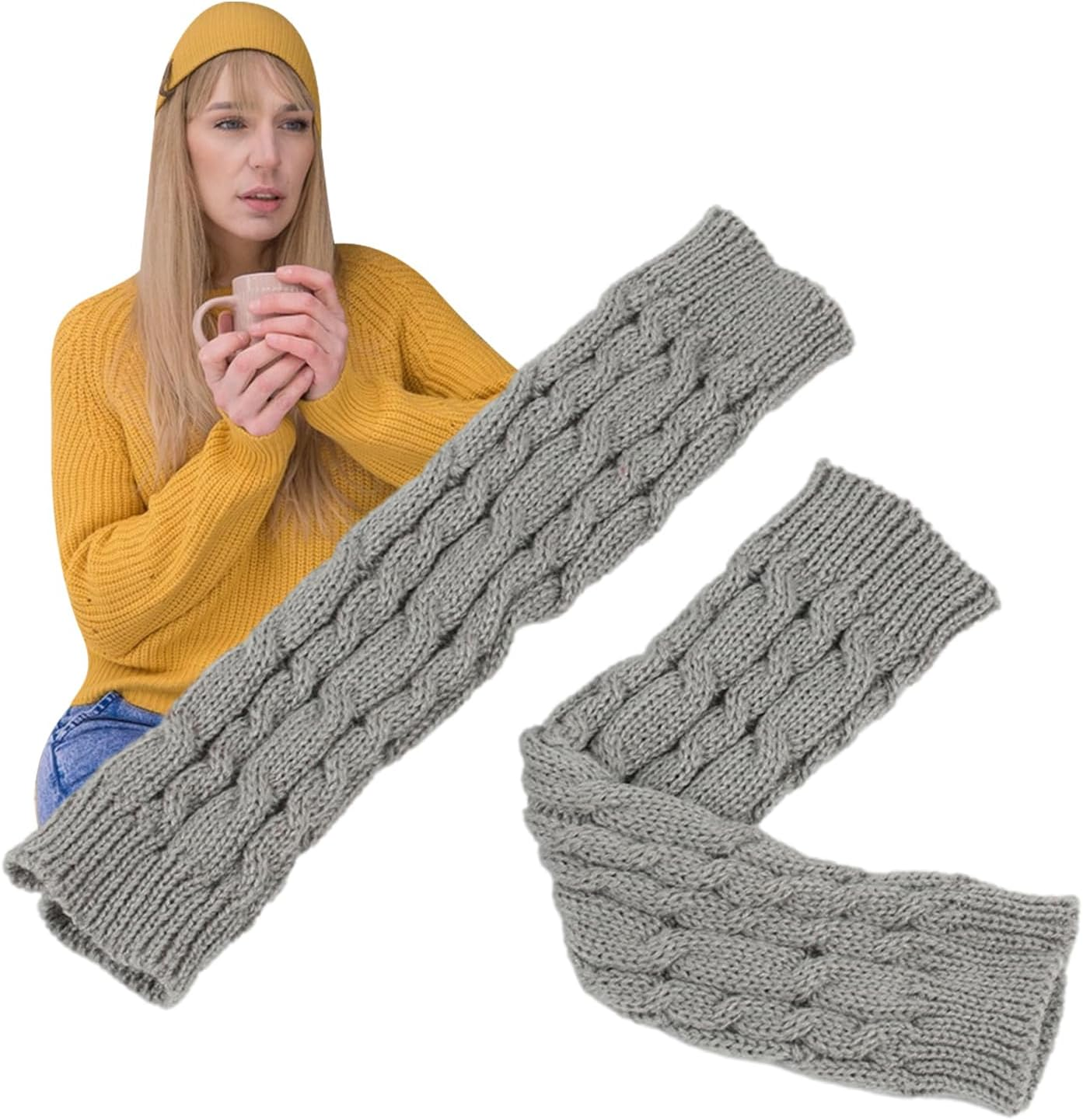 Long Fingerless Gloves - Long Fingerless Gloves Knit Warmer - Soft and Stretchy Half Finger Winter Warm Knitted Arm Warmers for Family, Friends