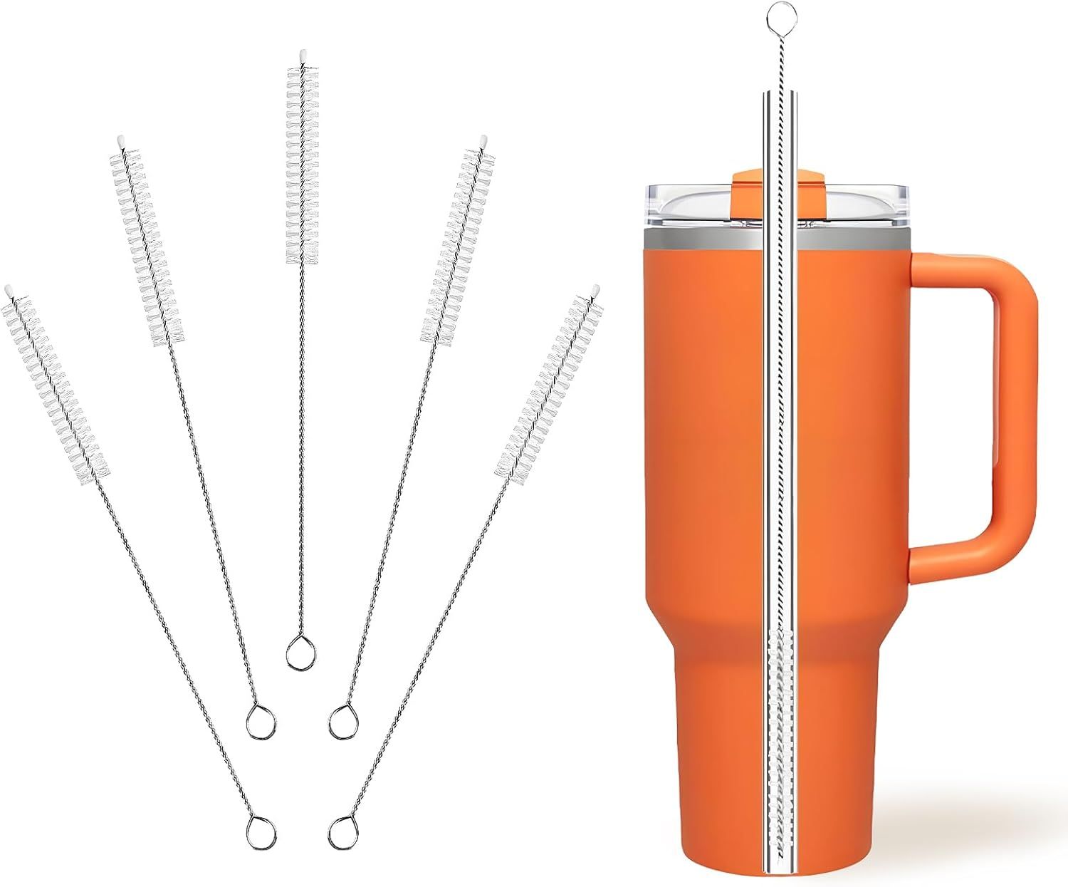 Cleaning Brushes for Reusable Drinking Straws, Set of 5, Long Wire Handle, Reusable Bottle and Straw Cleaner for Stanley Mug, Sippy Cup, Water Bottle and Tubes, Reusable and Flexible image number 6