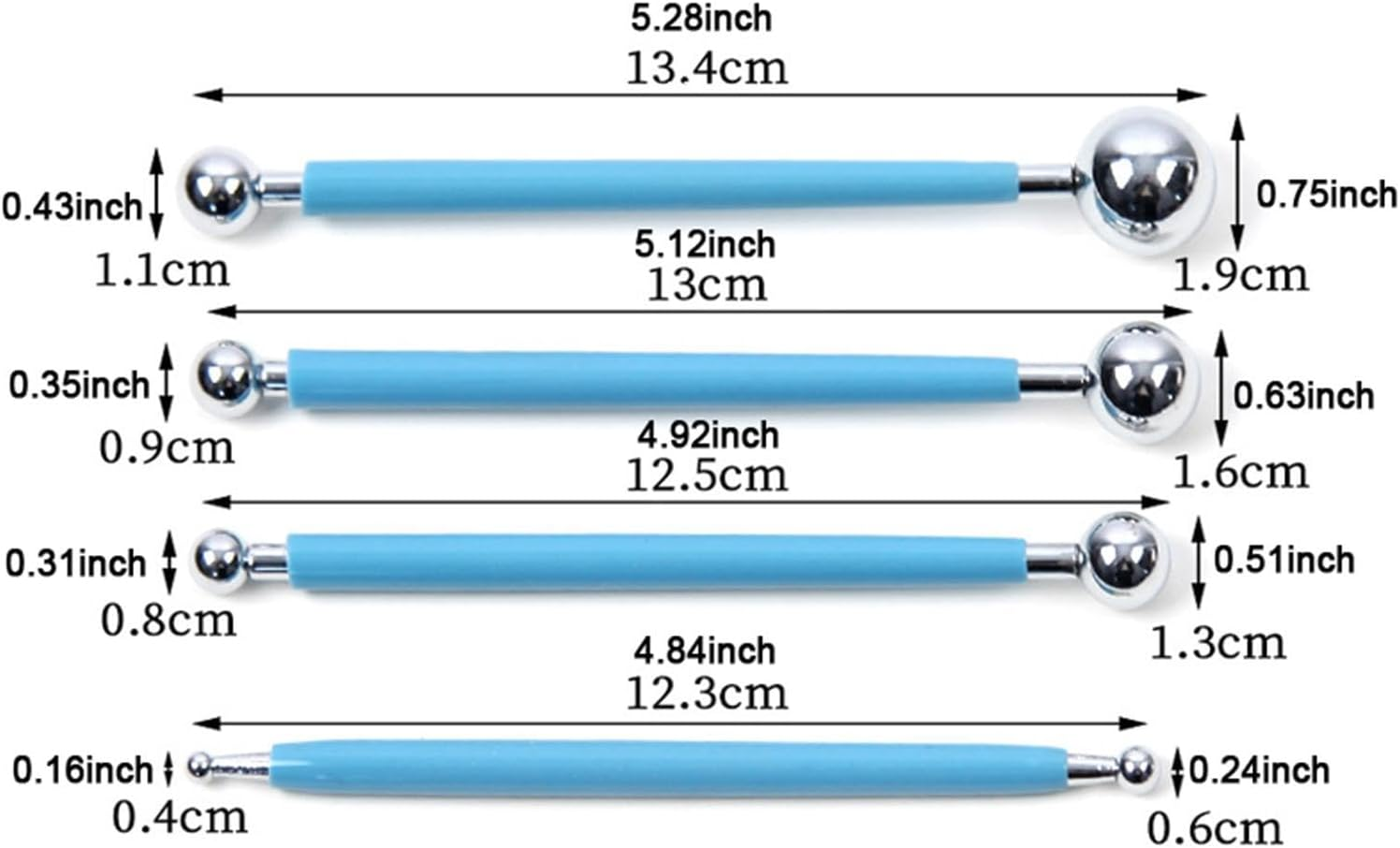 Frediuo 4 Pieces Ball Stylus Dotting Tools Pottery Tools Rock Painting Two Ended Ball Stylus, Blue image number 3