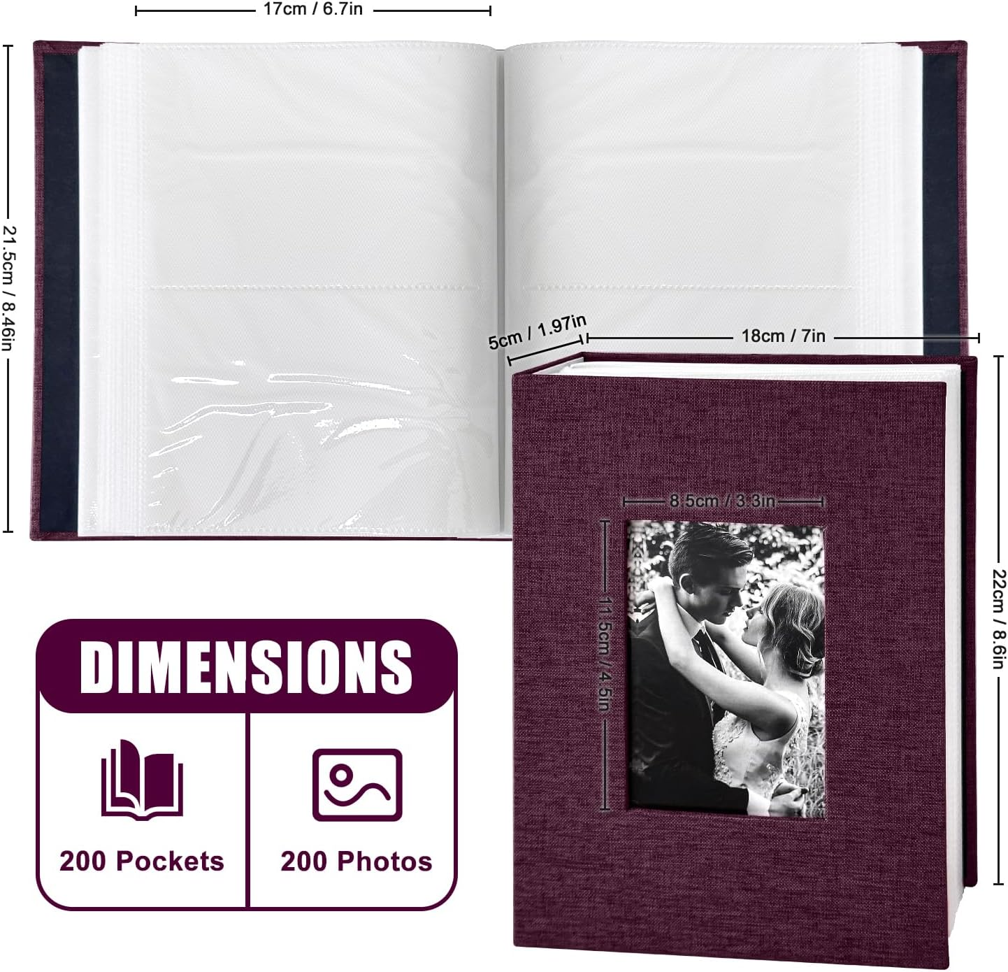 200-Pocket Photo Album 4X6 - Slip-In Picture Album with Linen Cover & Display Window, Vertical Photo Book for Wedding, Family, Baby, Anniversary & Vacation Memories (Holds 200 Photos) image number 4