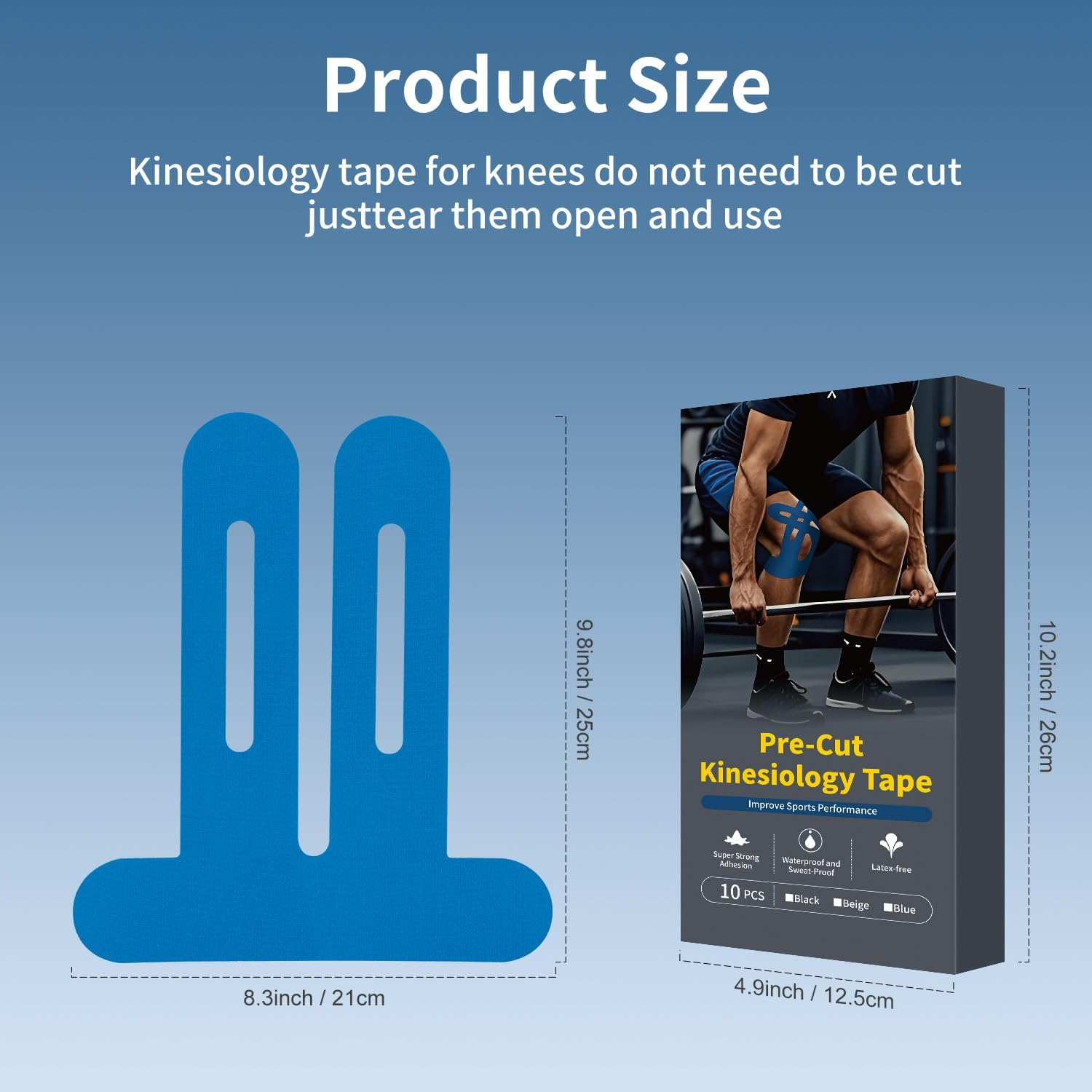 10 Pack Kinesiology Tape for Knee Support, Pre-Cut Kinesiology Tape for Knee Stability & Pain Relief, Waterproof Sports Tape, Hypoallergenic Breathable for Men & Women (Black) image number 6