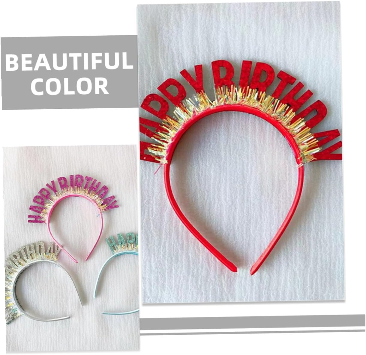 DECHOUS Birthday Party Headbands 6Pcs Glitter Hairbands Comfortable Headpiece for Boys and Celebration image number 2