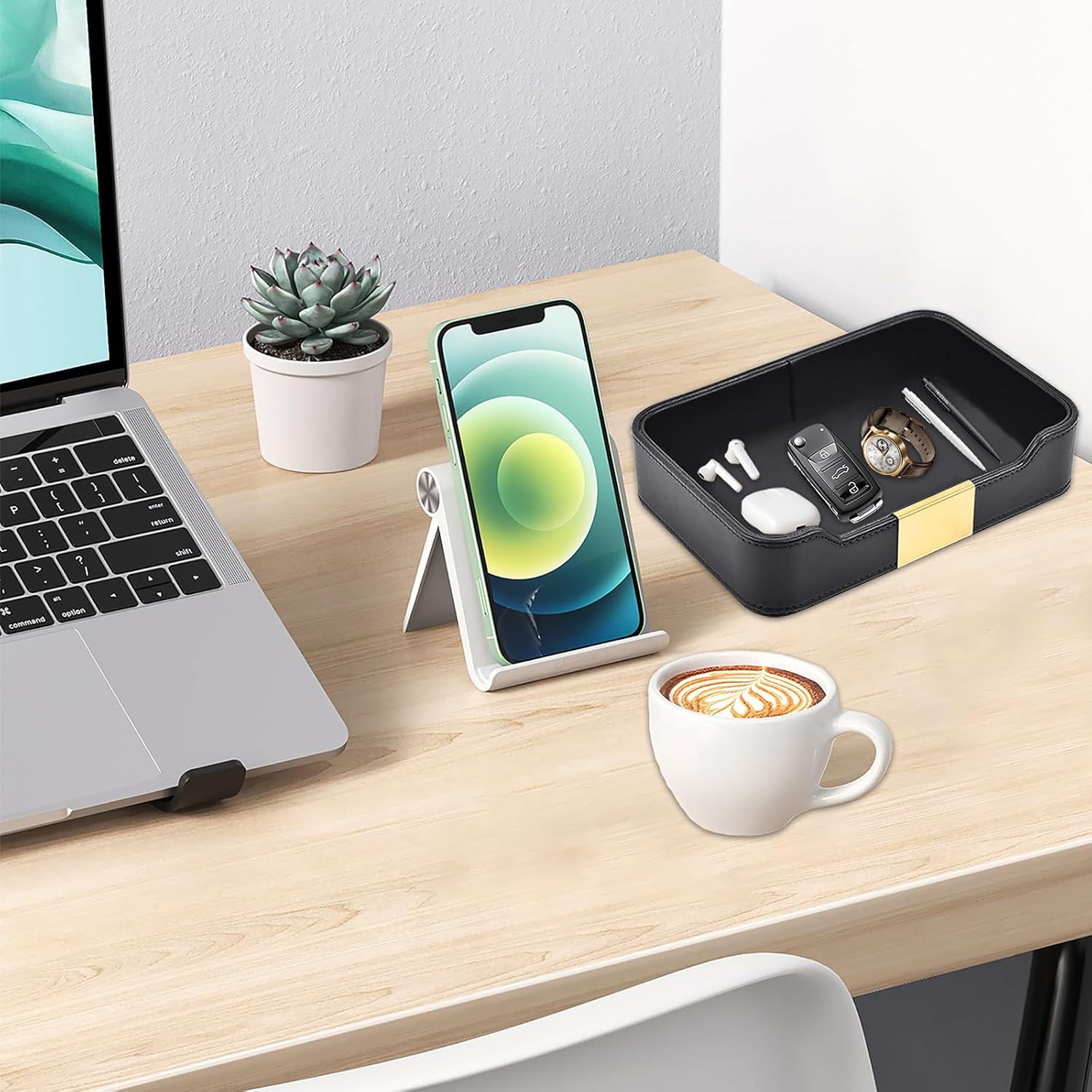 XNONE Luxury Leather Pocket Empty Tray Organiser, Storage Box, Faux Leather Storage Tray, Key Shell for Watches, Mobile Phones, Jewellery, Keys, Coins, Purse and Office Equipment, Black