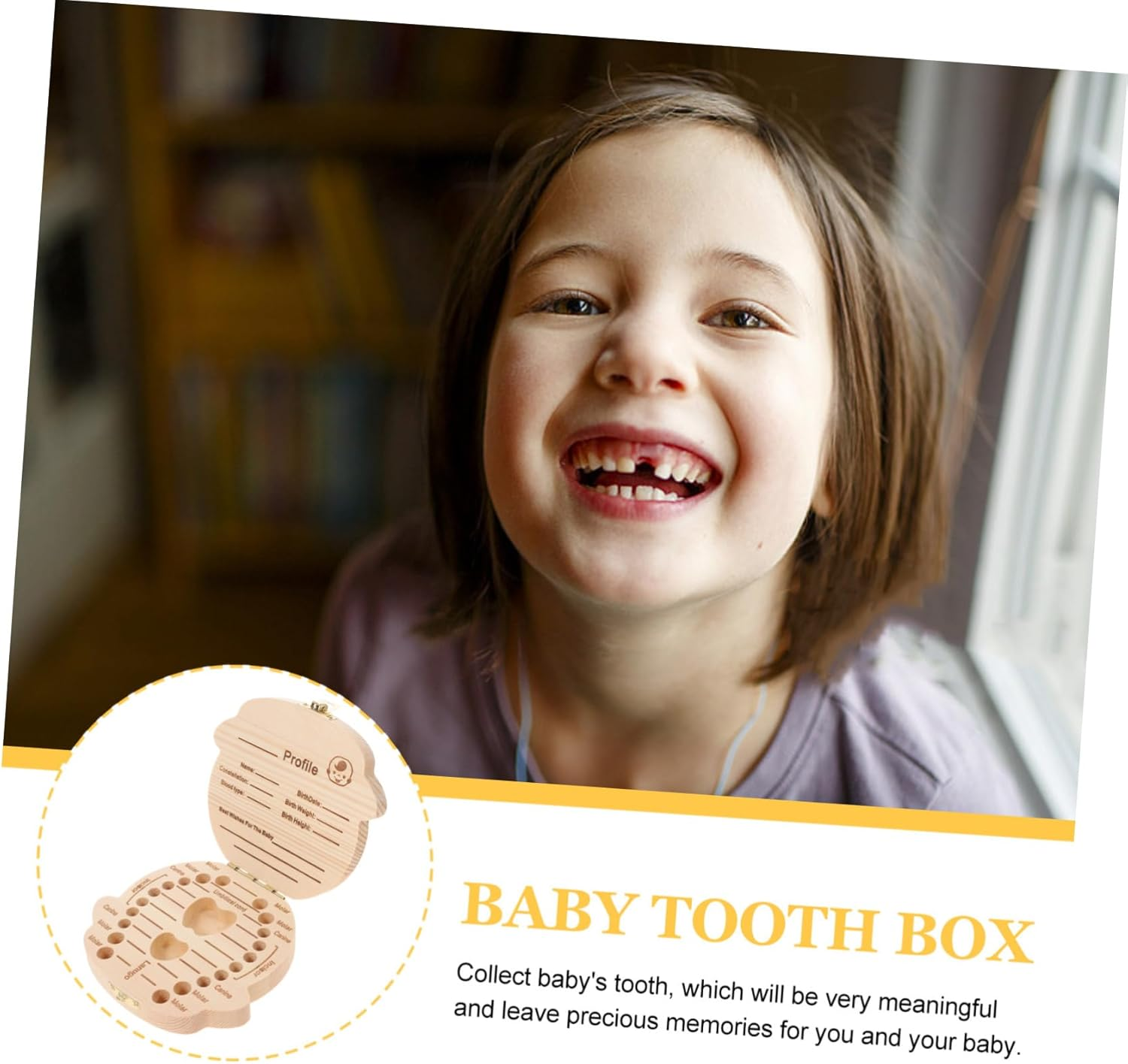 Baby Tooth Keepsake Box Wooden Cartoon Infant First Tooth Storage Organizer Boys and Girls Keepsake Container for Baby Memory